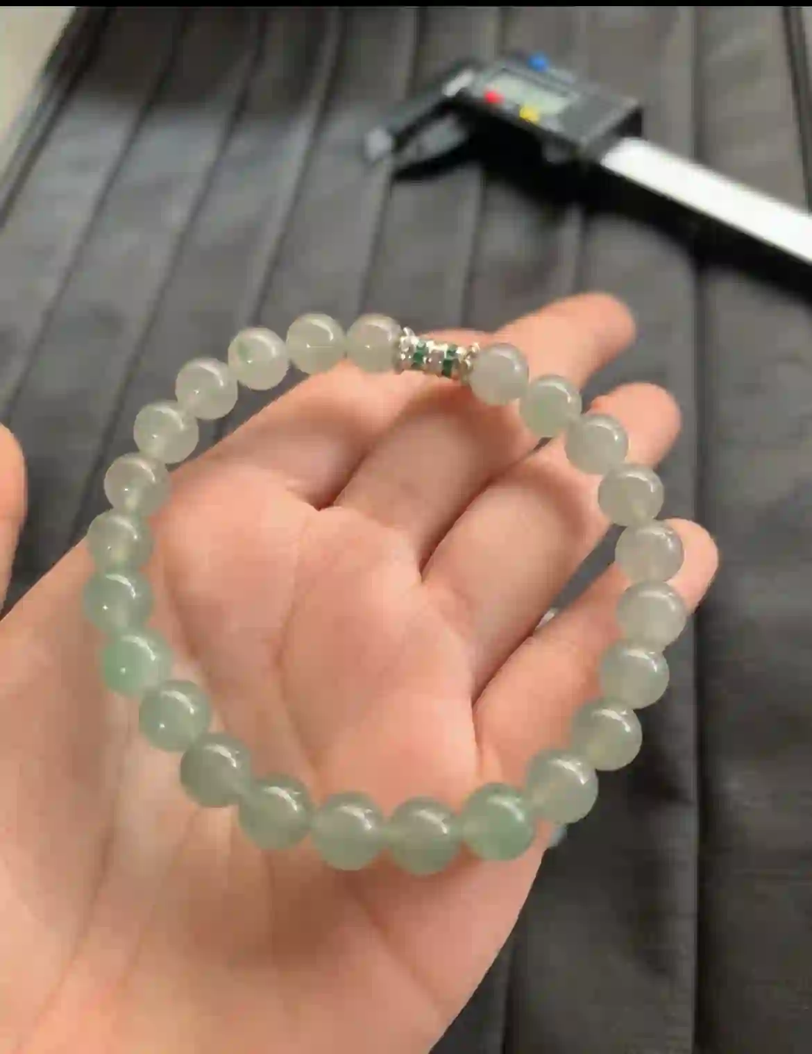 Natural Icy Green Jadeite Beaded Bracelet, view 2 | Myanmar Jadeite reference #2460010