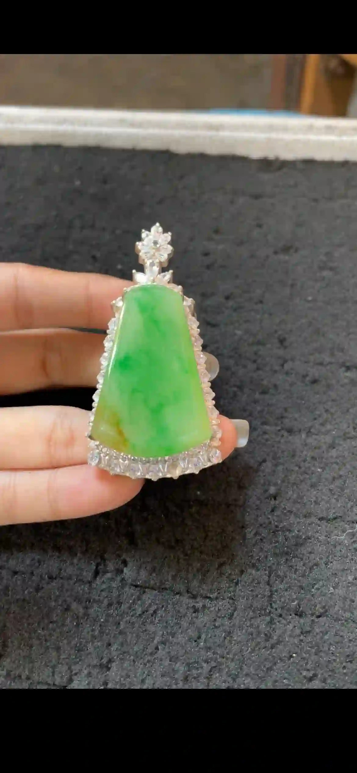 Vibrant Tri-Color Jadeite Pendant with Diamond Halo, Luxury Gemstone Jewelry | Myanmar Jadeite reference #29640001