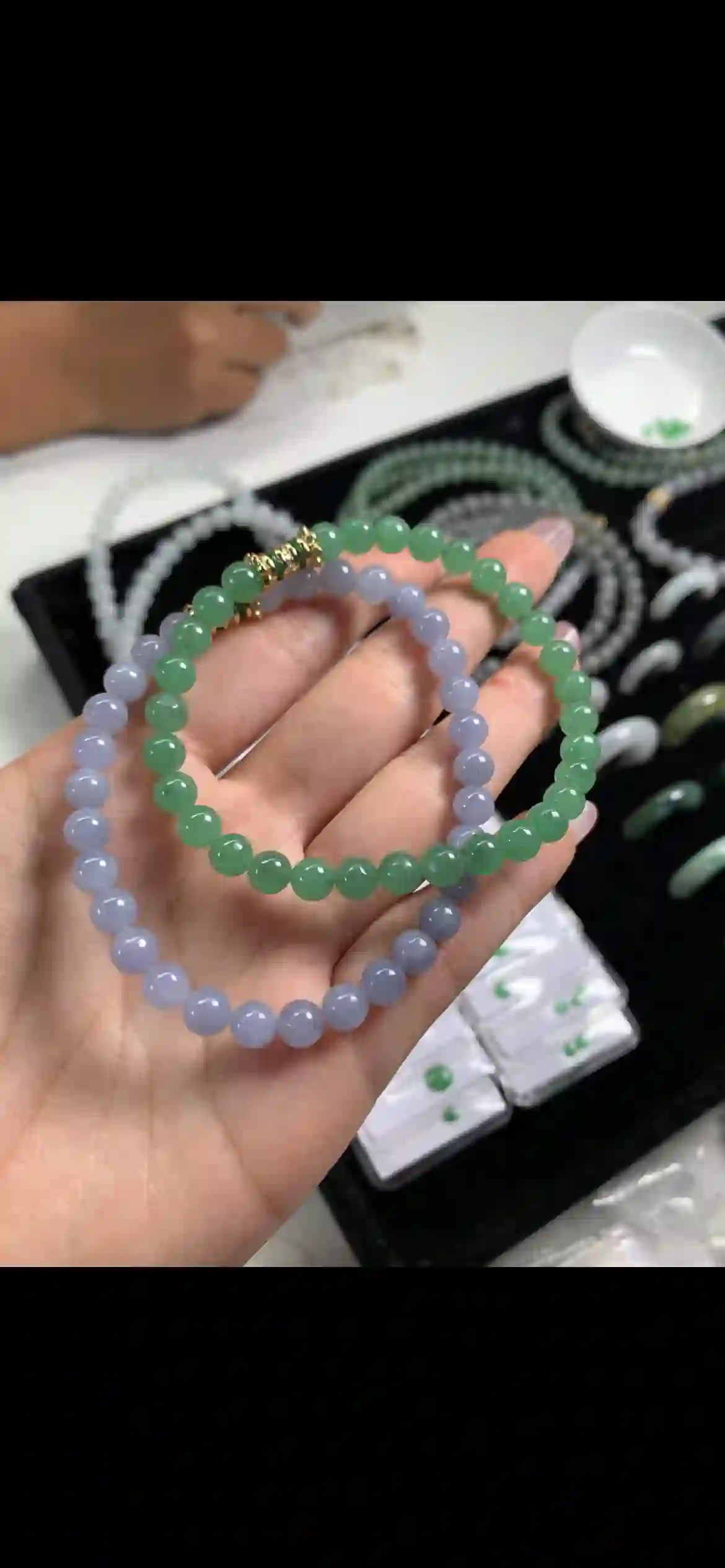 Two‑Tone Lavender & Green Jadeite Double‑Wrap Bracelet | Myanmar Jadeite reference #12360001