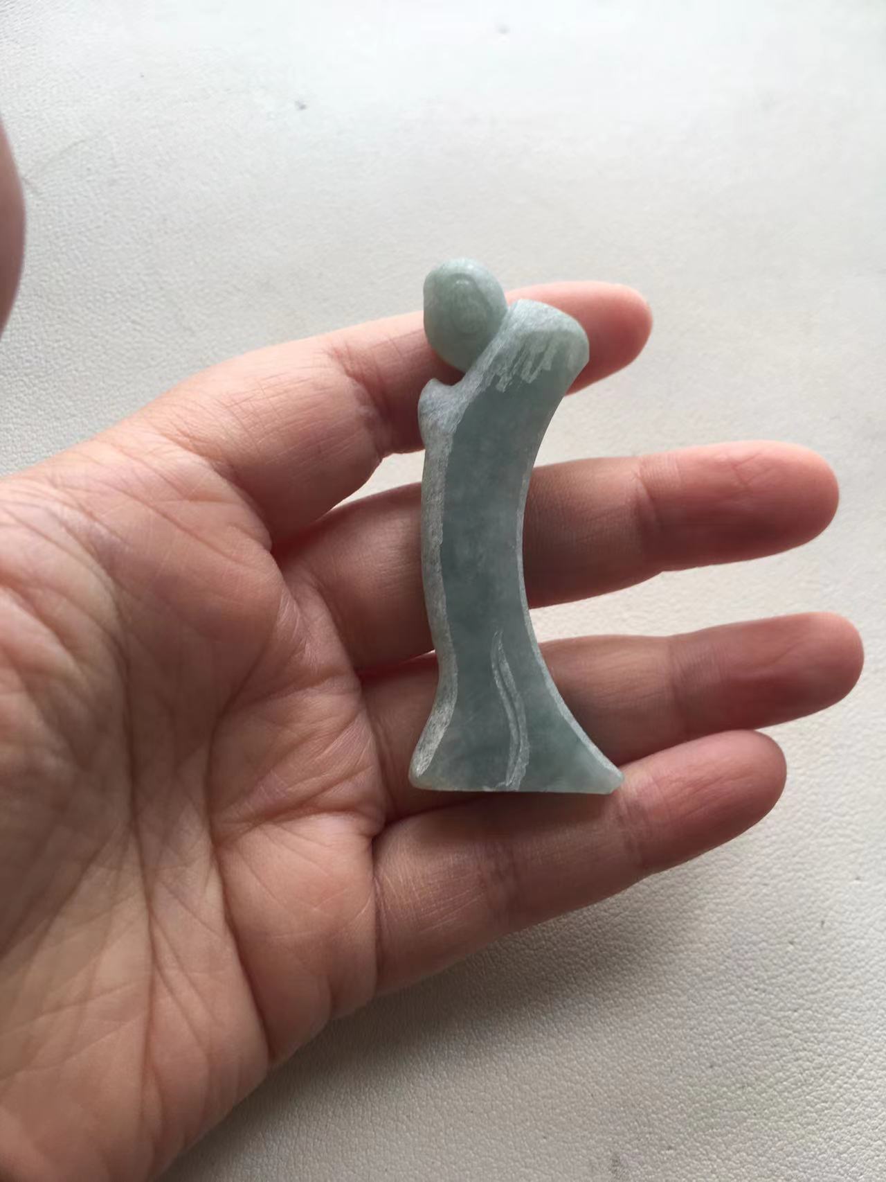  Green Jade Pendant with Abstract Figure Carving - Burmese Jadeite Type A from Hpakant, Myanmar | Myanmar Jadeite