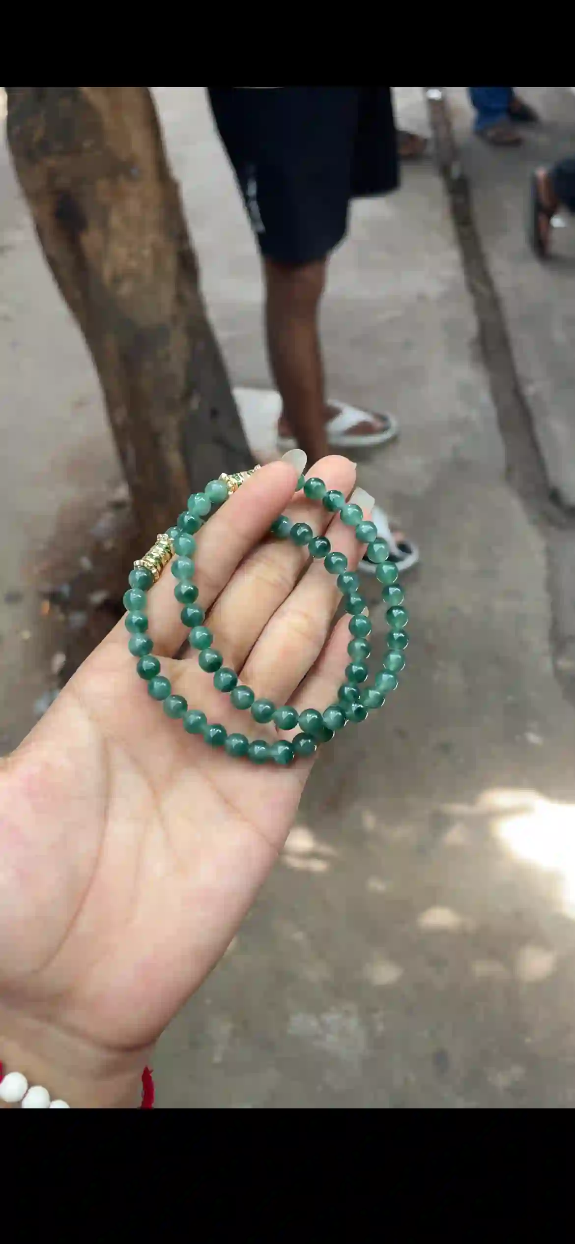 Rich Deep Green Jade Beaded Double Wrap Bracelet with Gold Accents, view 2 | Myanmar Jadeite reference #22440001