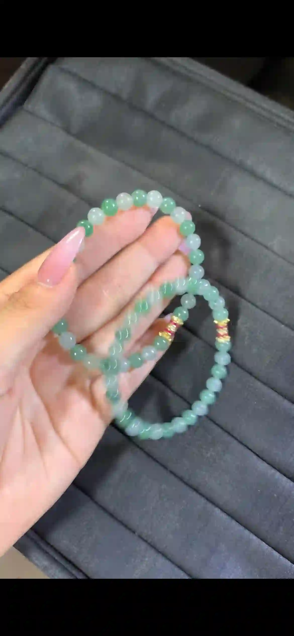   Natural Icy Gradient Green Jadeite Double Wrap Bead Bracelet | Myanmar Jadeite reference #7140001