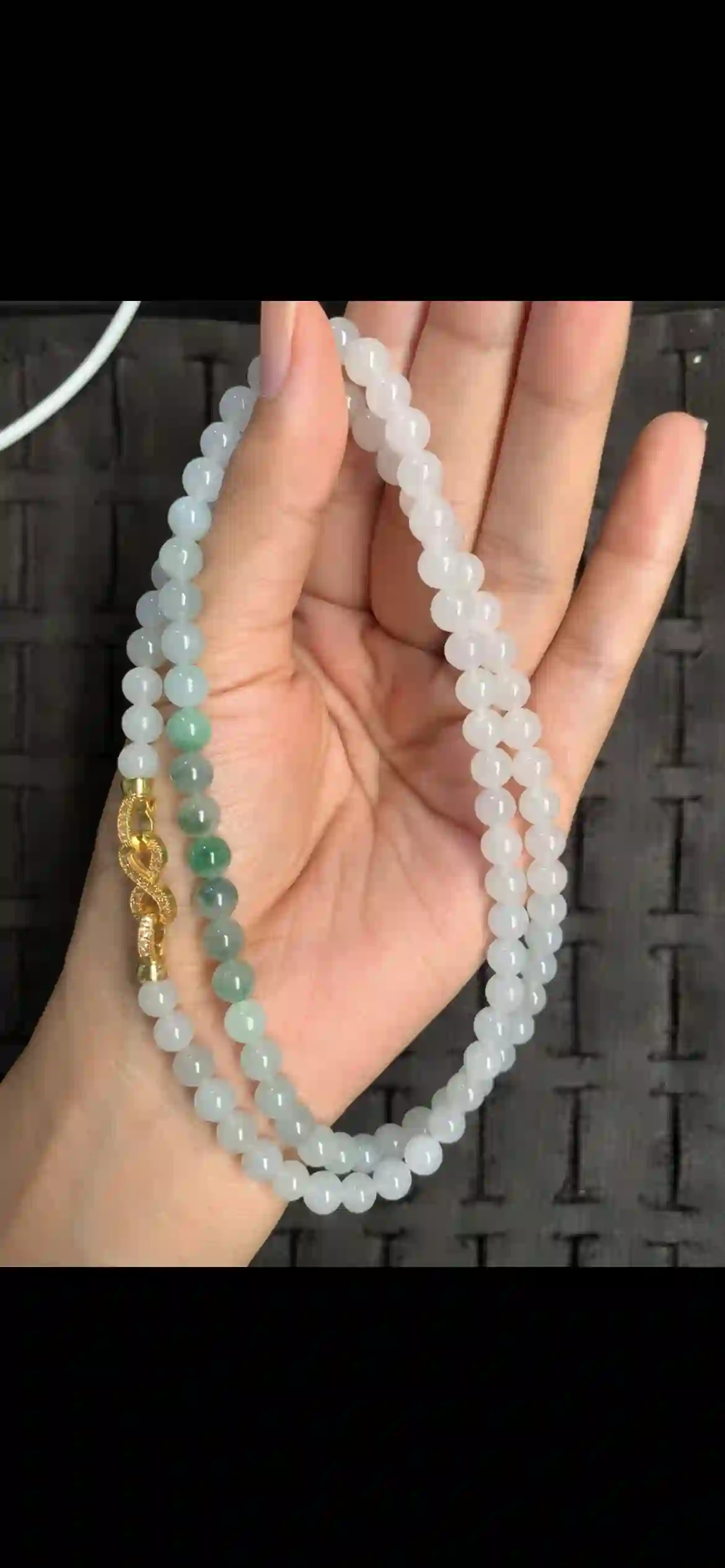 Gradient Icy White to Celadon Jadeite Bead Necklace, view 2 | Myanmar Jadeite reference #16710001