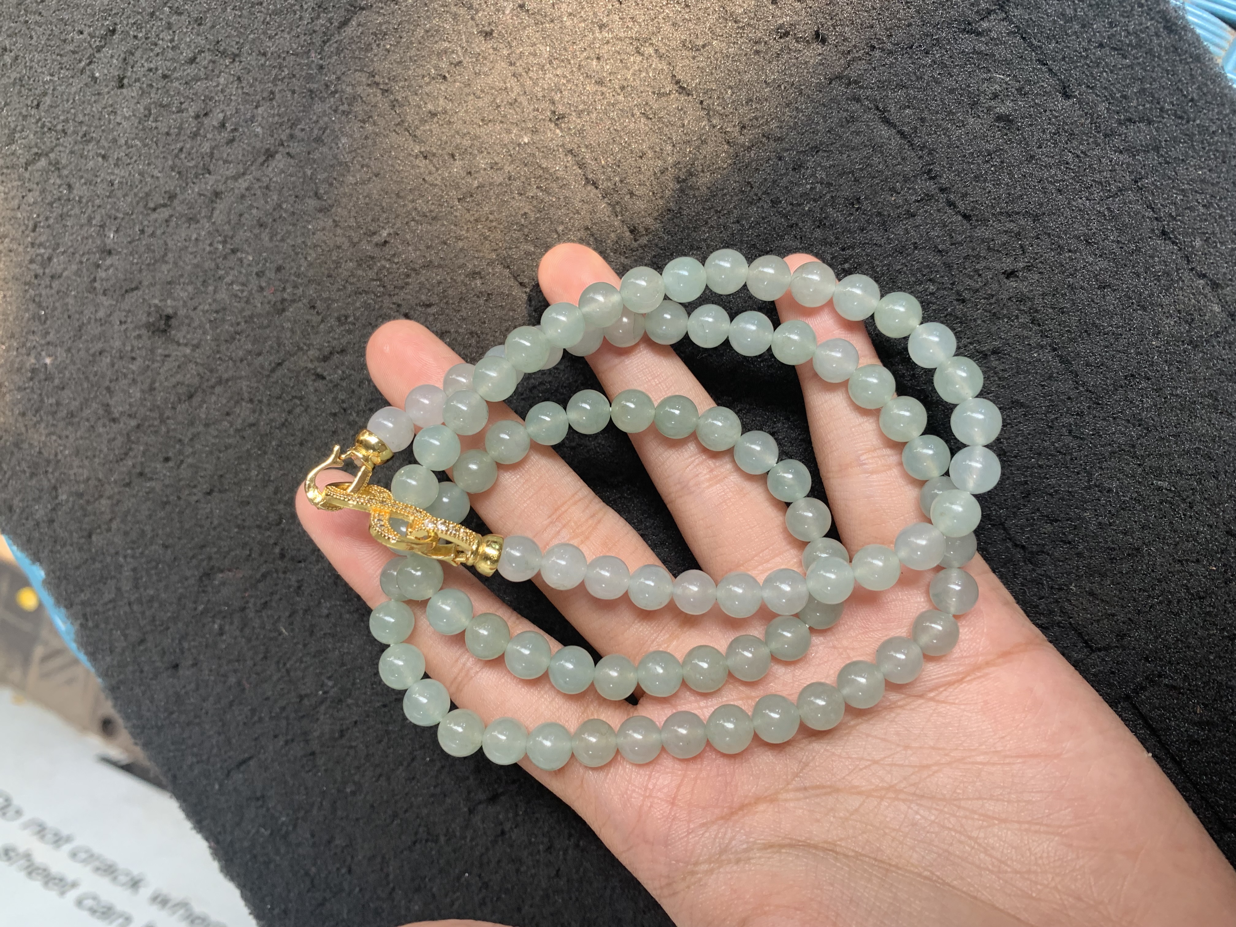 Multi-Strand Light Green Jade Beaded Necklace with Gold Clasp