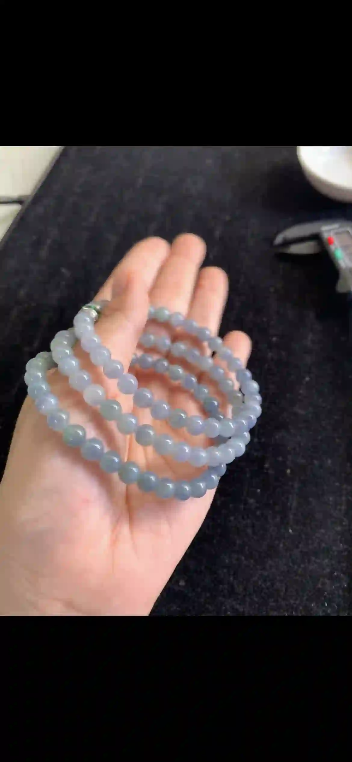Icy Lavender Blue Jade Bead Long Necklace with Emerald Accent Clasp | Myanmar Jadeite reference #21750001