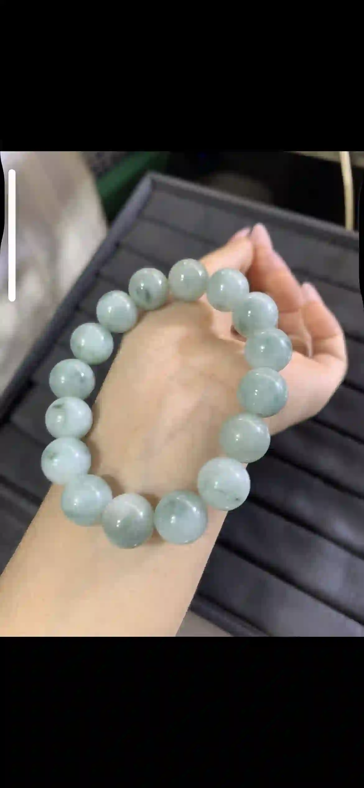  Natural Icy Floating Green Jadeite Bead Bracelet, view 2 | Myanmar Jadeite reference #6990003