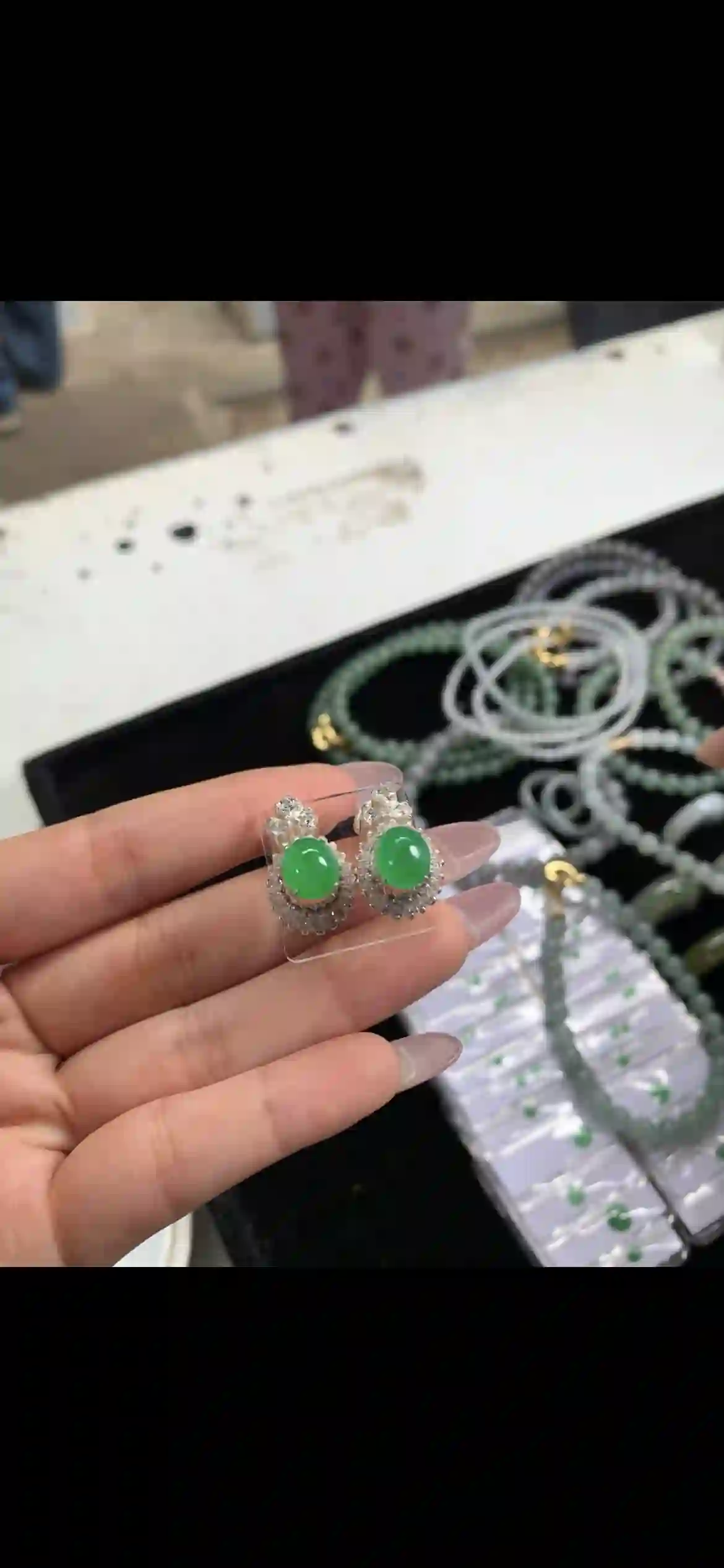 Vivid Green Jadeite Cabochon Stud Earrings | Myanmar Jadeite reference #12180001