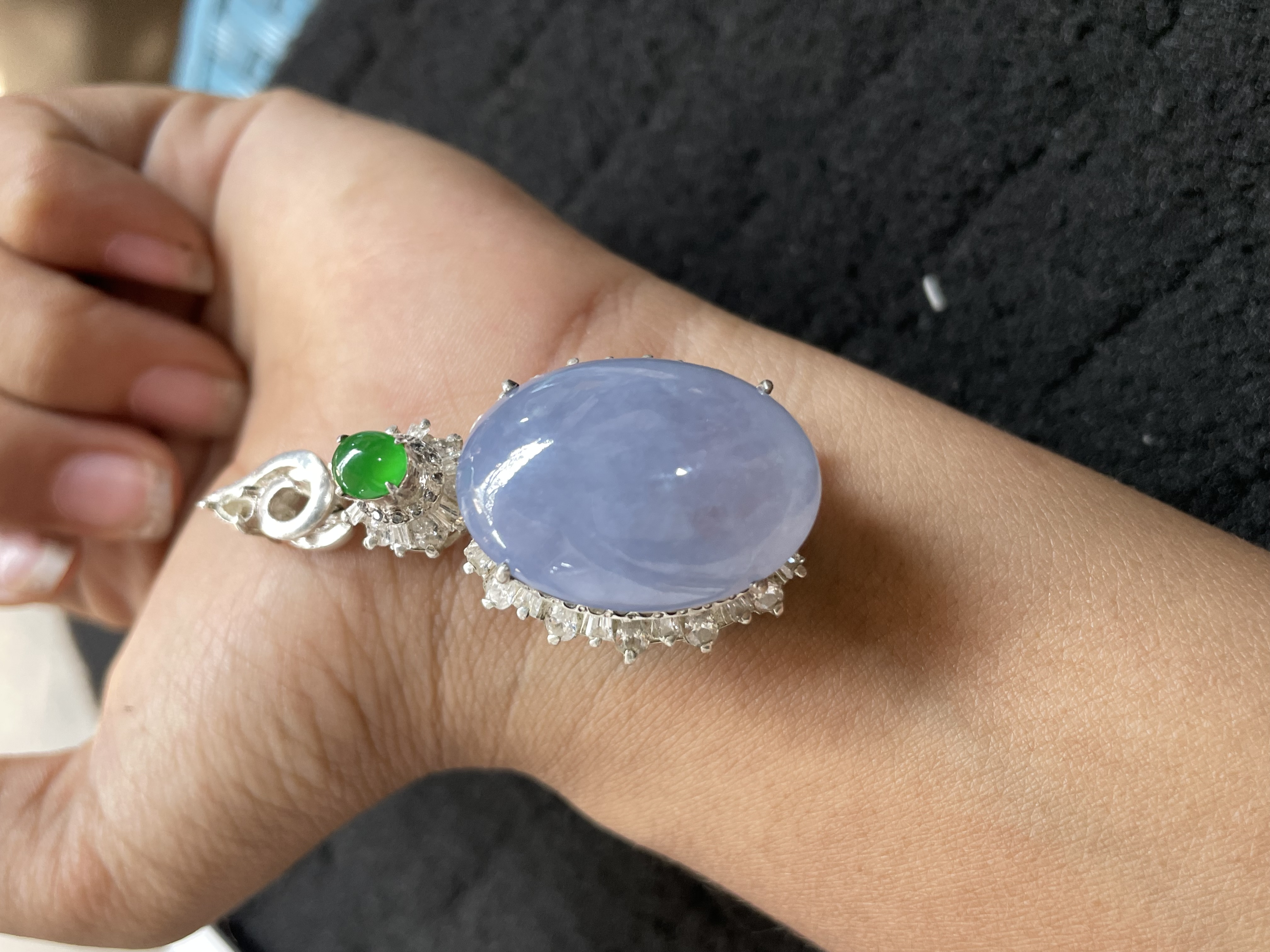 Elegant Large Lavender Gemstone Pendant with Green Accent