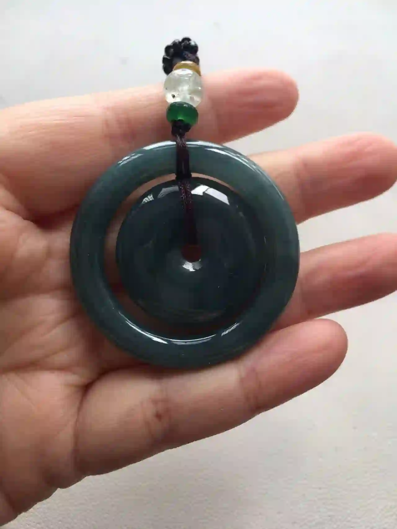 Double Circle Dark Green Jade Pendant | Myanmar Jadeite reference #2070002