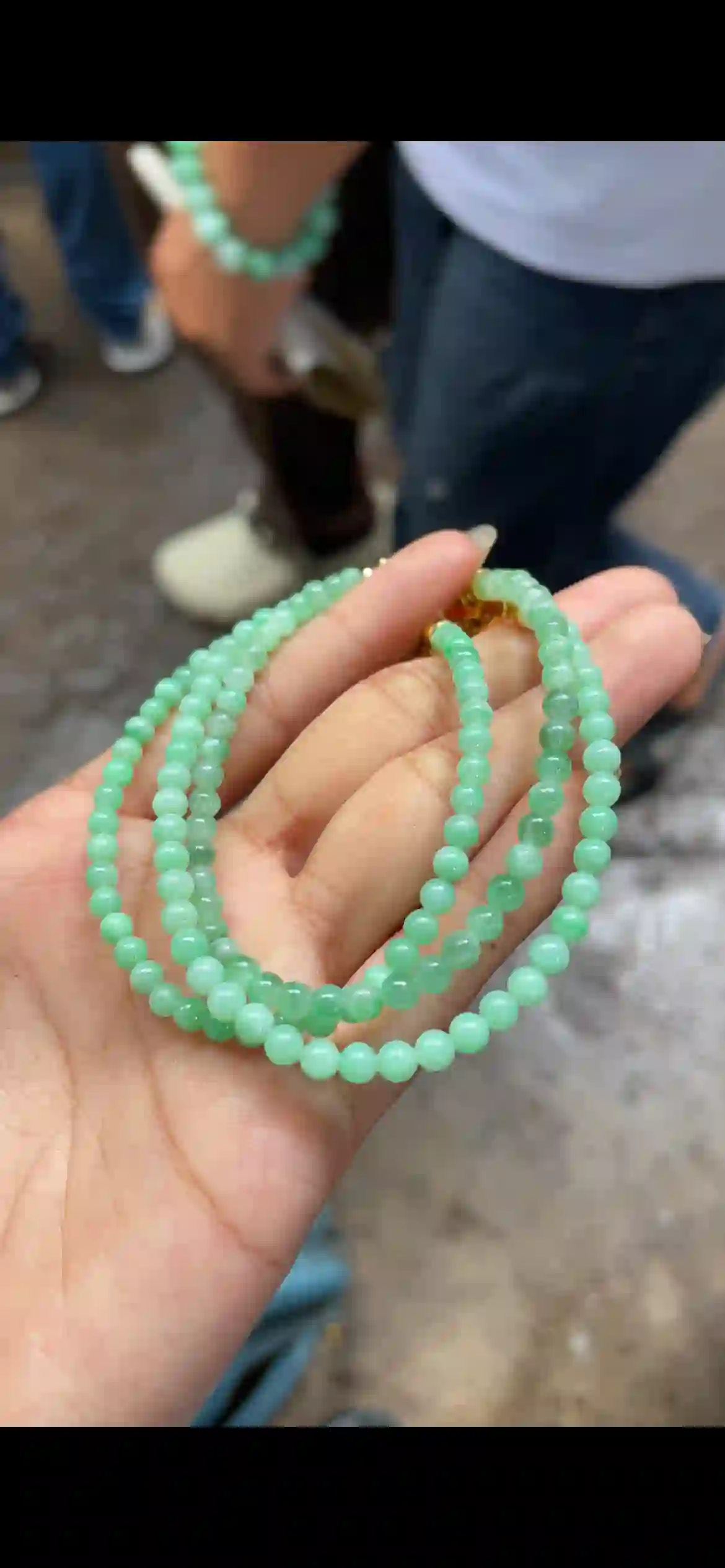 Icy Fresh Green Jade Bead Multi-Layer Necklace with Gold Clasps | Myanmar Jadeite reference #6330001