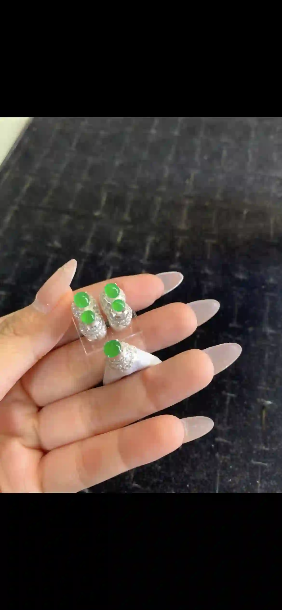 Vivid Emerald Green Jade Jewelry Set – Earrings & Ring with Diamond Halo, view 2 | Myanmar Jadeite reference #25290001