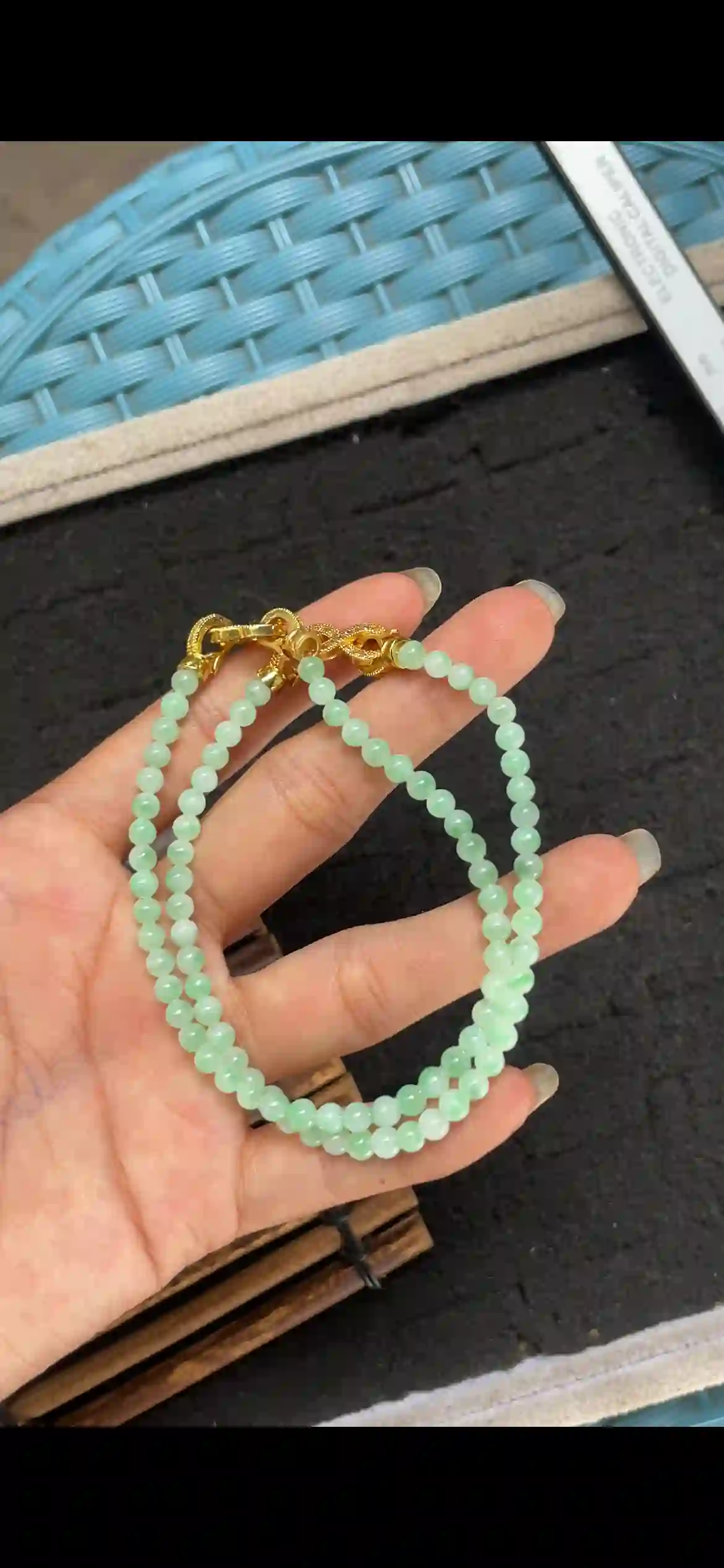  Icy Fresh Green Jade Bead Multi-Layer Necklace with Gold Clasps | Myanmar Jadeite reference #6000001