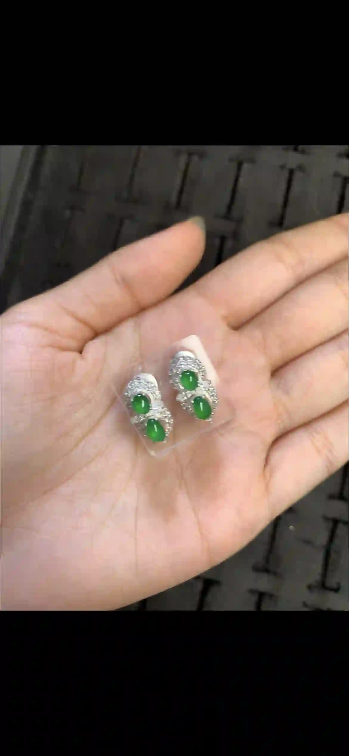 Double Oval Vivid Green Jadeite Halo Earrings | Myanmar Jadeite reference #15570001