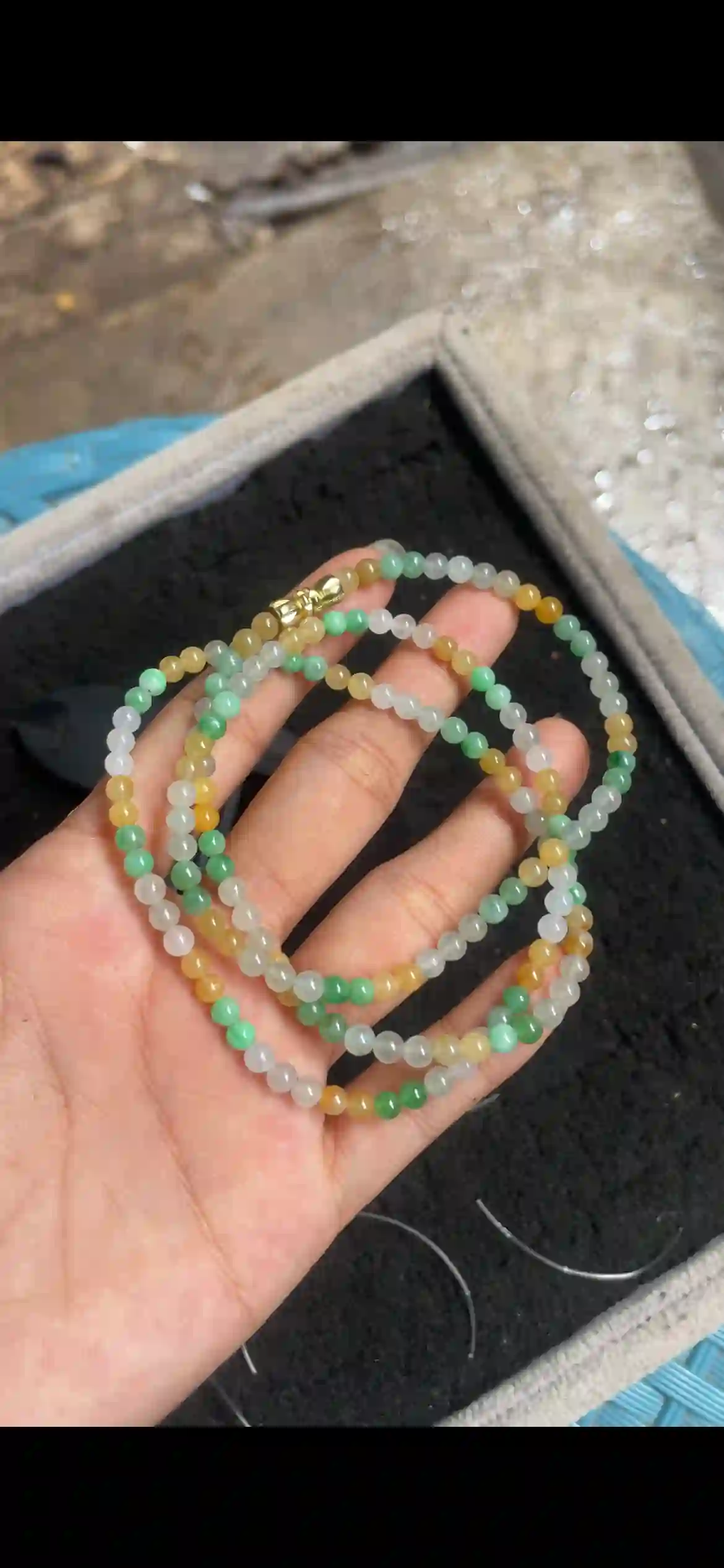  Multicolor Icy Jade Bead Multi-Layer Necklace with Gold Clasp, view 2 | Myanmar Jadeite reference #6180001