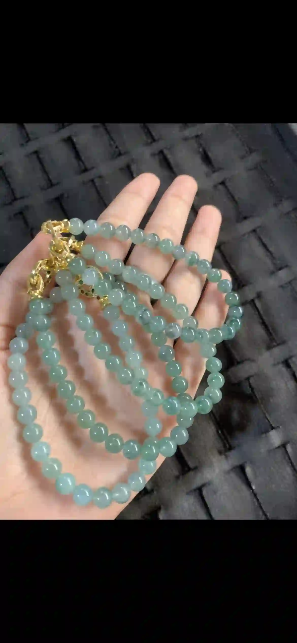 Natural Icy Green & Floating Jadeite Bead Strands with Gold‑Tone Clasps | Myanmar Jadeite reference #26280001