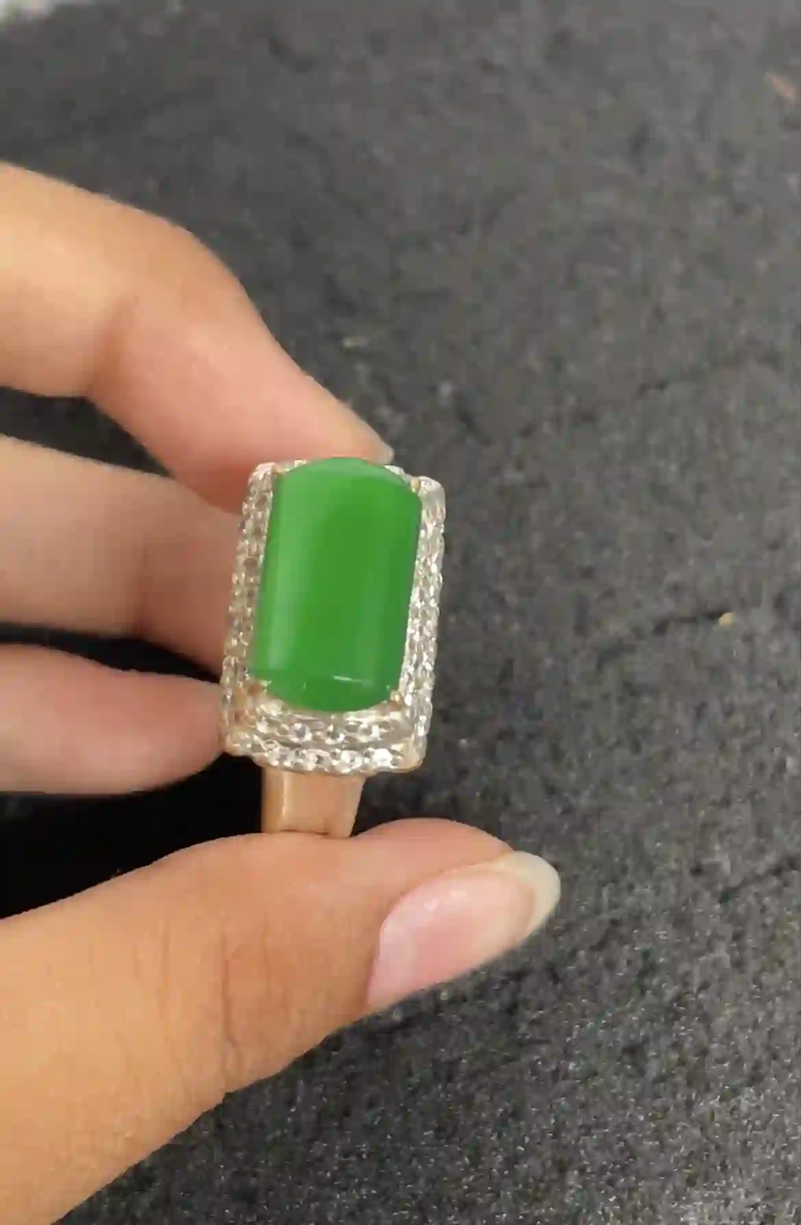 Vivid Green Jade Rectangular Ring, view 2 | Myanmar Jadeite reference #2310009