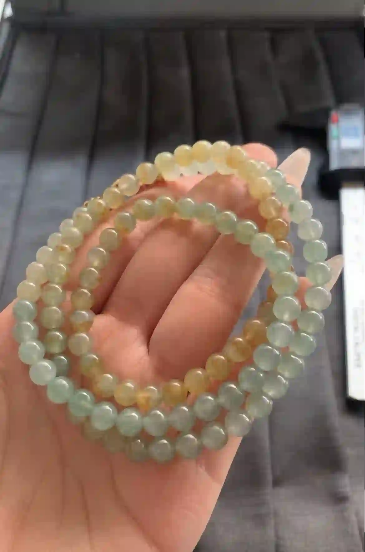  Natural Icy Green and Yellow Jade Bead Necklace | Myanmar Jadeite reference #1920002