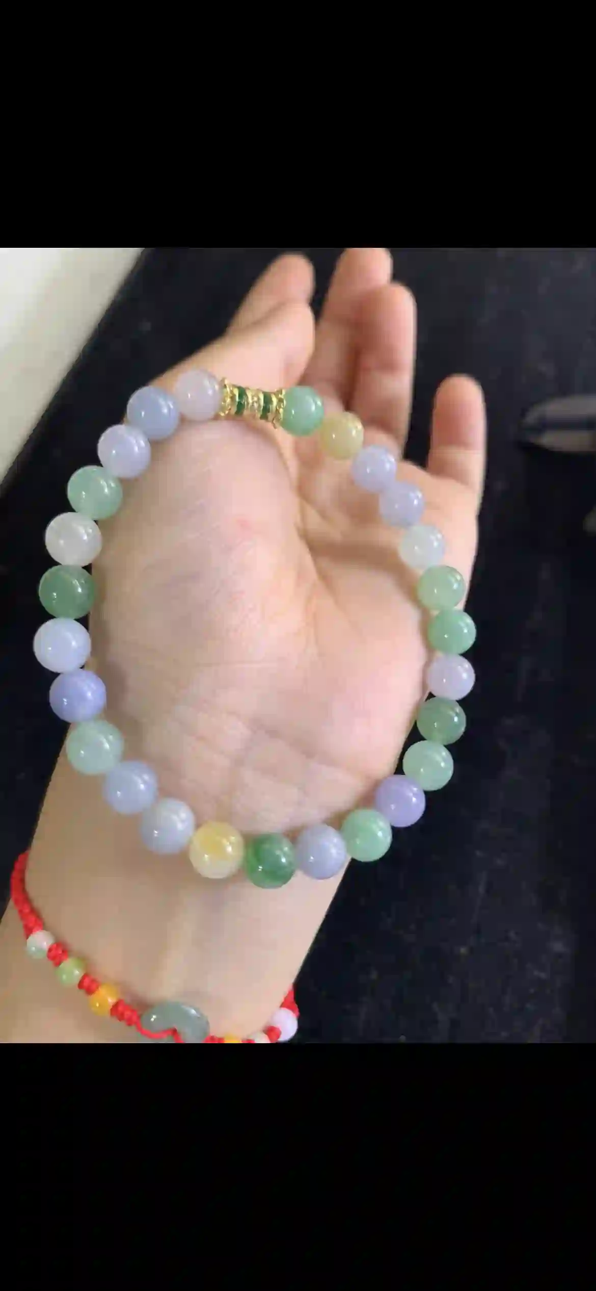 Multicolor Tri-Tone Jadeite Bead Bracelet with Gold Spacer, view 2 | Myanmar Jadeite reference #18270001