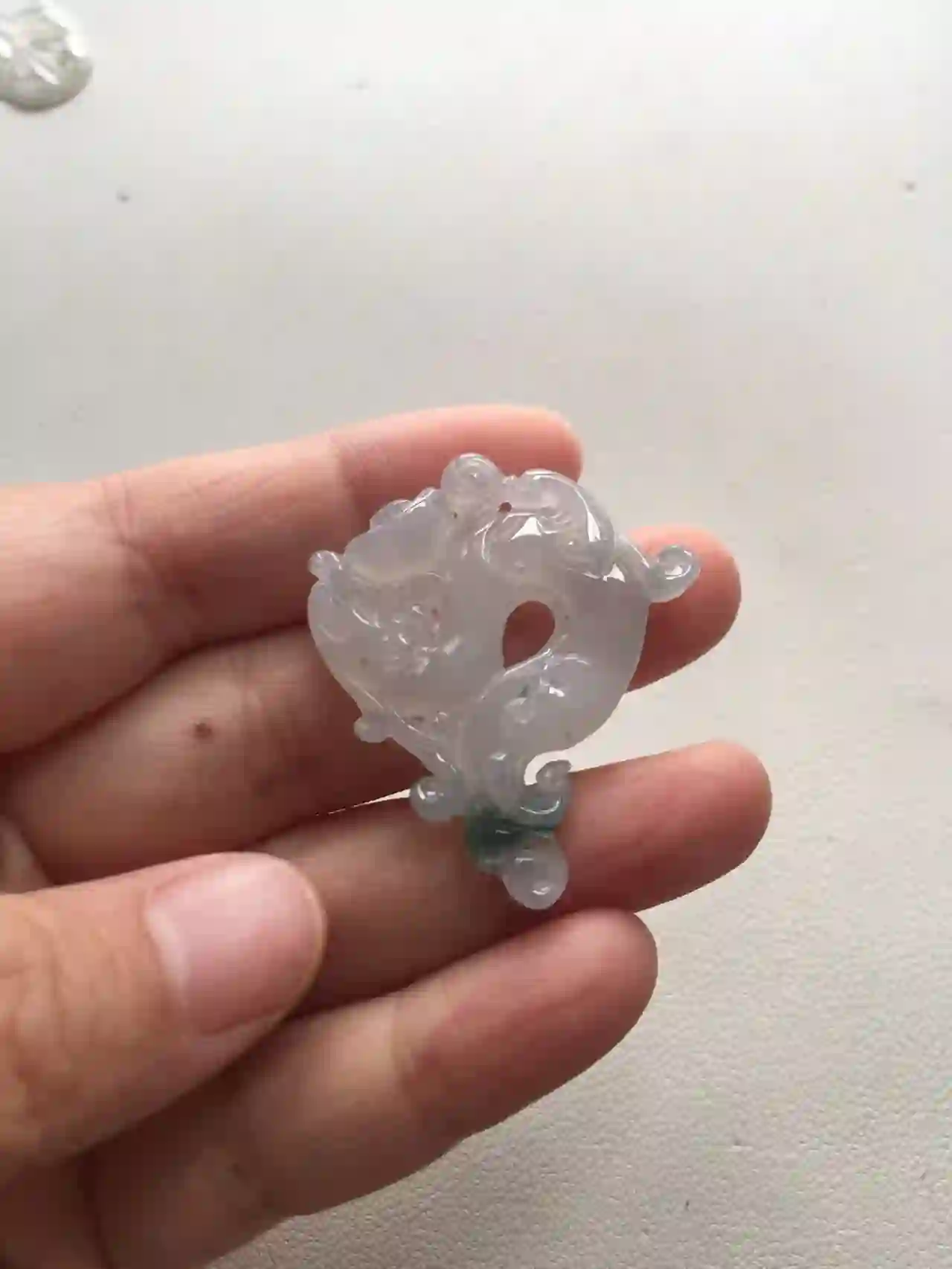 Icy Jade Pendant with Dragon Carving, view 2 | Myanmar Jadeite reference #2070011