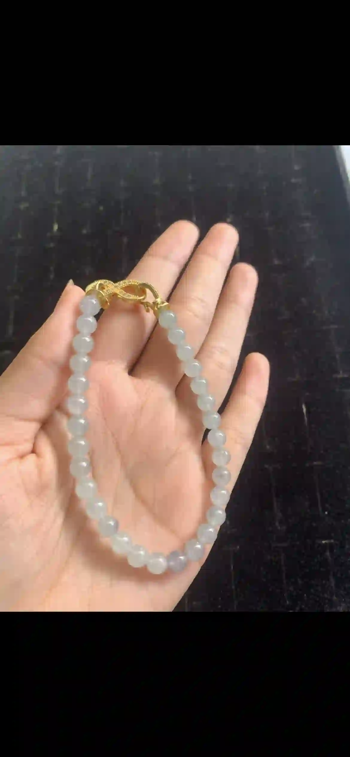 Icy Pale Lavender-Jade Beaded Bracelet with Infinity Gold Clasp | Myanmar Jadeite reference #24120001