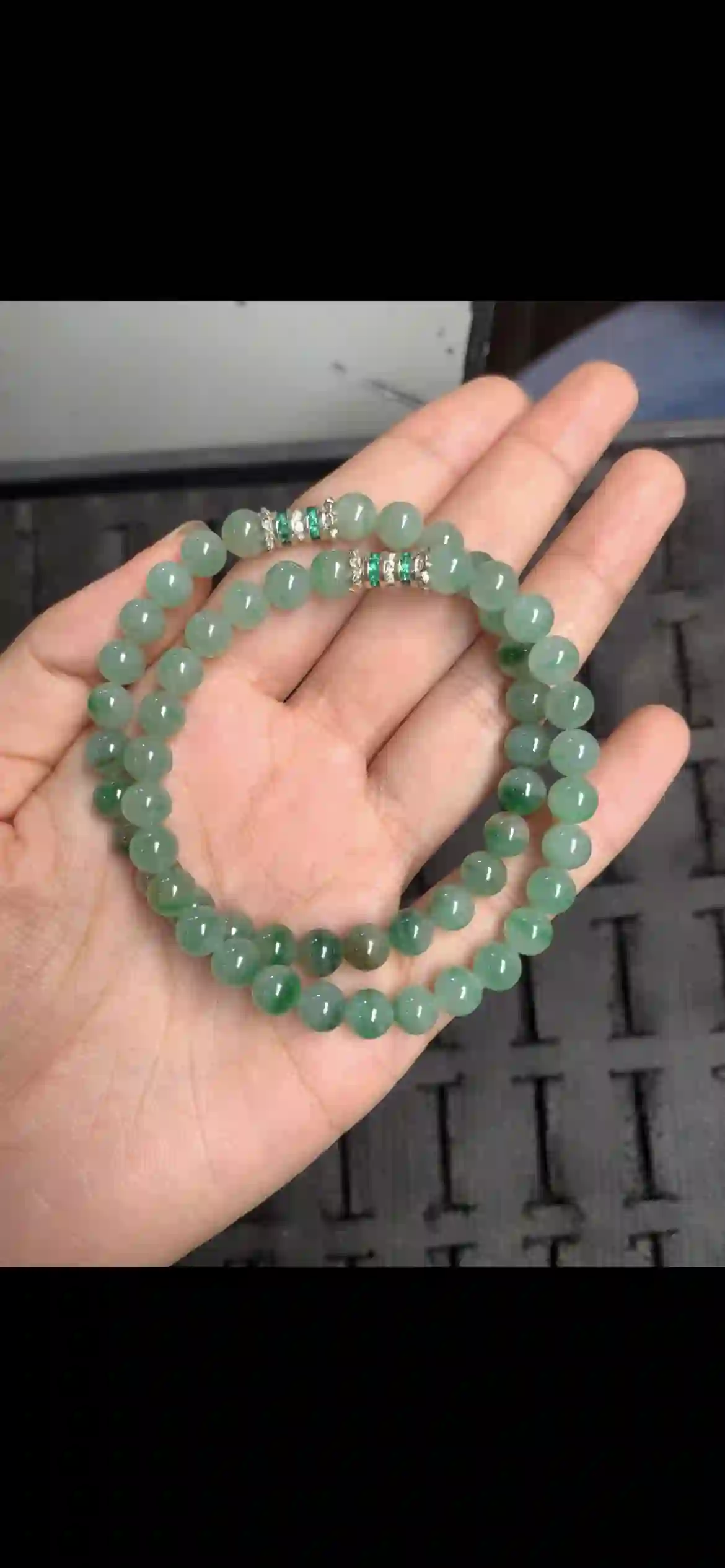Gradient Floating Green Jadeite Bead Bracelet, view 2 | Myanmar Jadeite reference #16440001