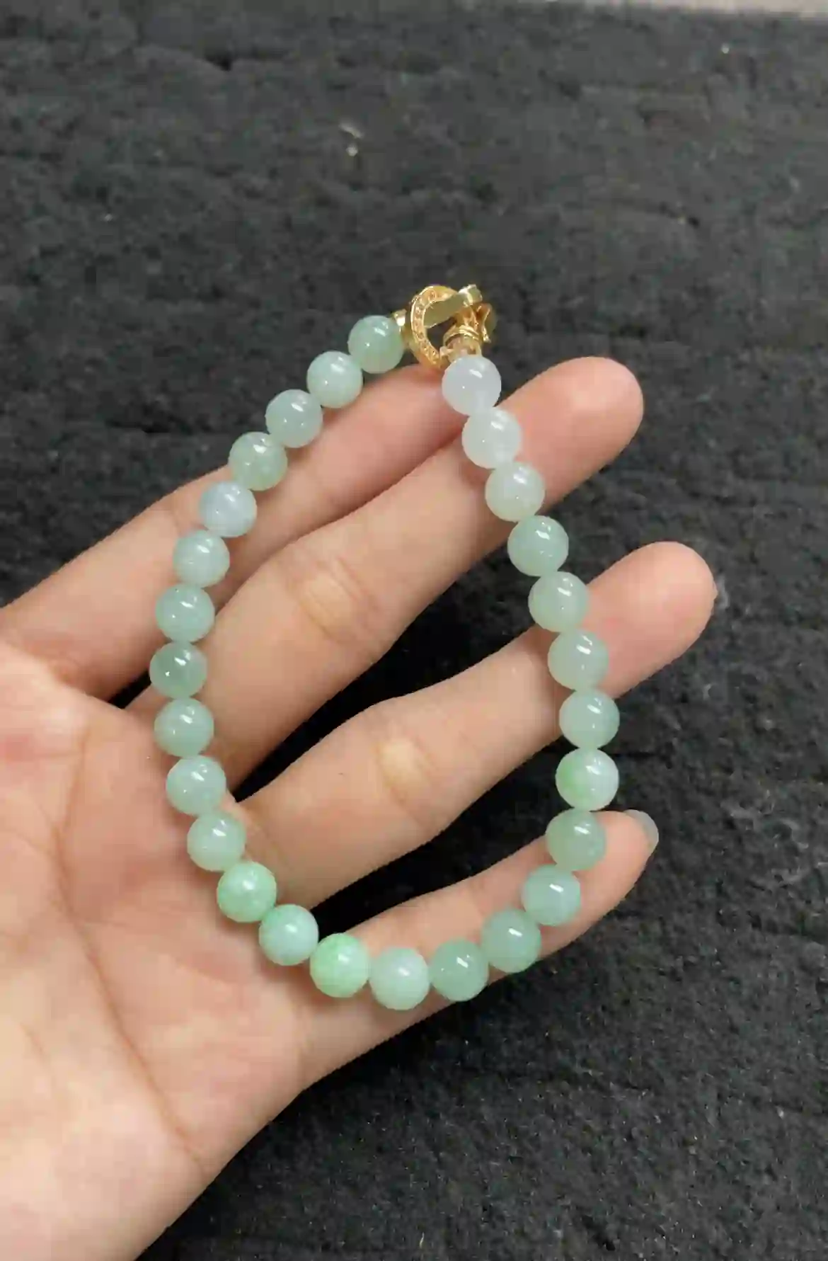 Natural Green Jade Beaded Bracelet, view 2 | Myanmar Jadeite reference #2370002