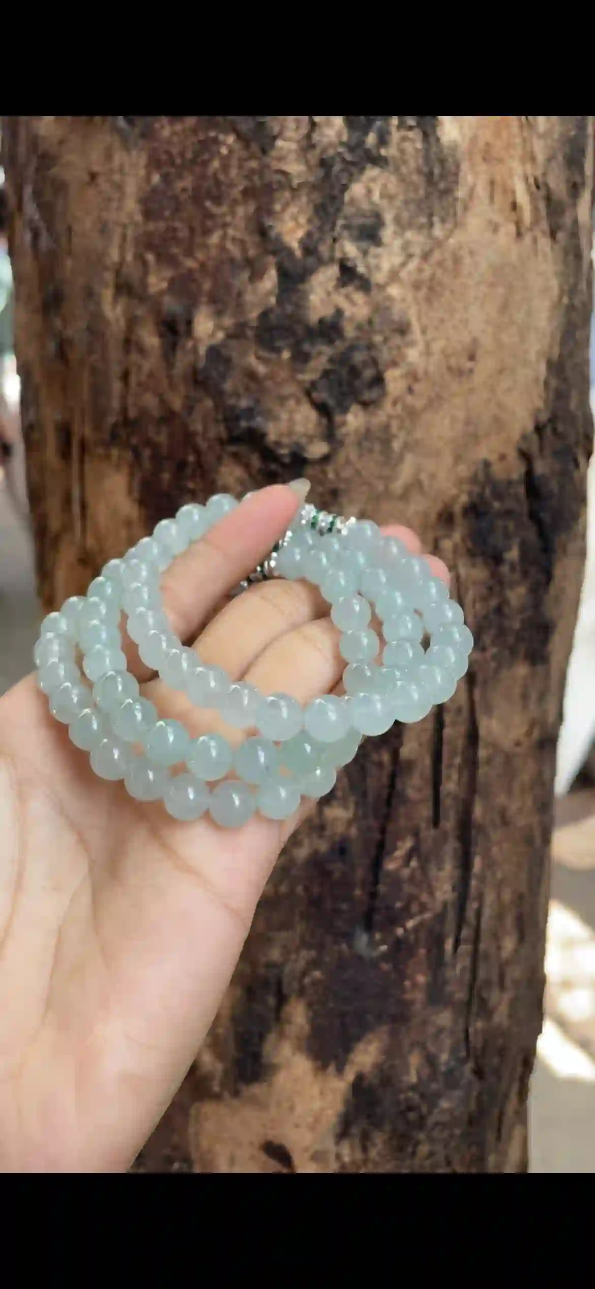Icy Translucent Pale Green Jadeite Bead Necklace, view 2 | Myanmar Jadeite reference #7680002