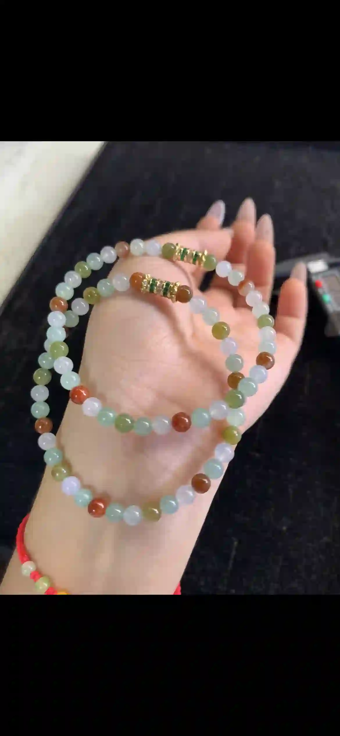 Multicolor Pastel Jadeite Bead Bracelet Set with Gold Spacers, view 2 | Myanmar Jadeite reference #22140001