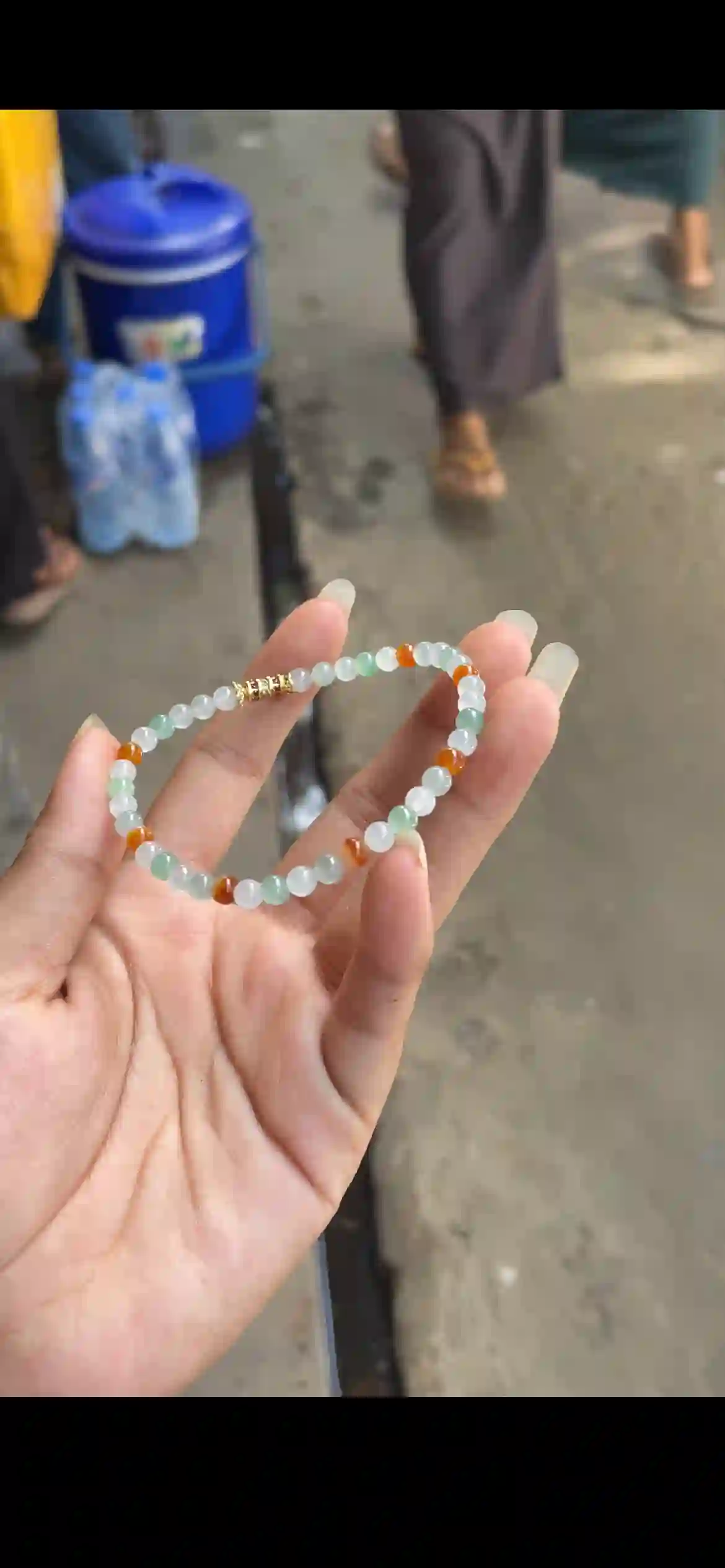 Multicolor Pastel Jade Beaded Bracelet with Gold Accent, view 2 | Myanmar Jadeite reference #23070001