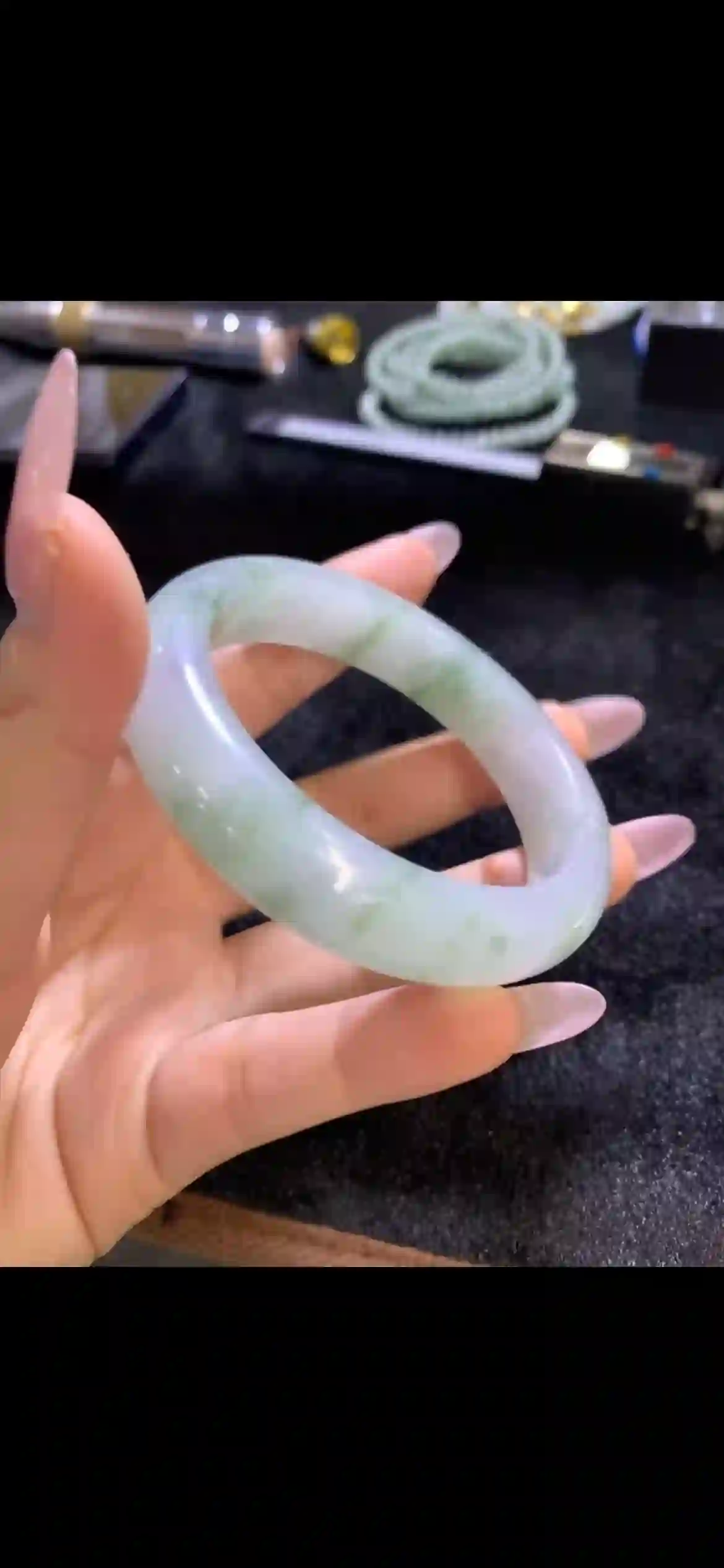  Icy Pale Base Floating‑Green Jadeite Bangle Bracelet | Myanmar Jadeite reference #9540004