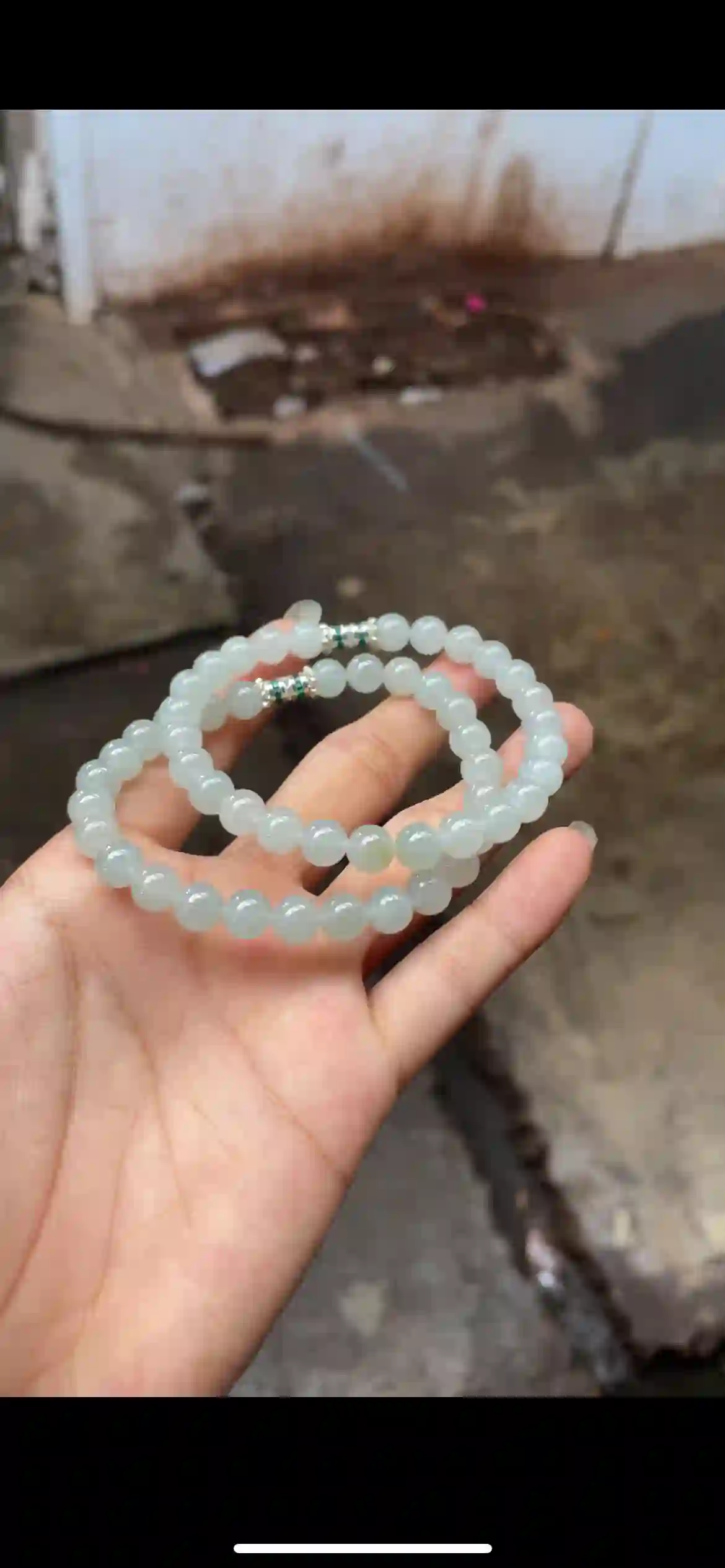 Pale Icy Green Jade Double‑Loop Bracelet with Silver‑Tone Accents | Myanmar Jadeite reference #26130001