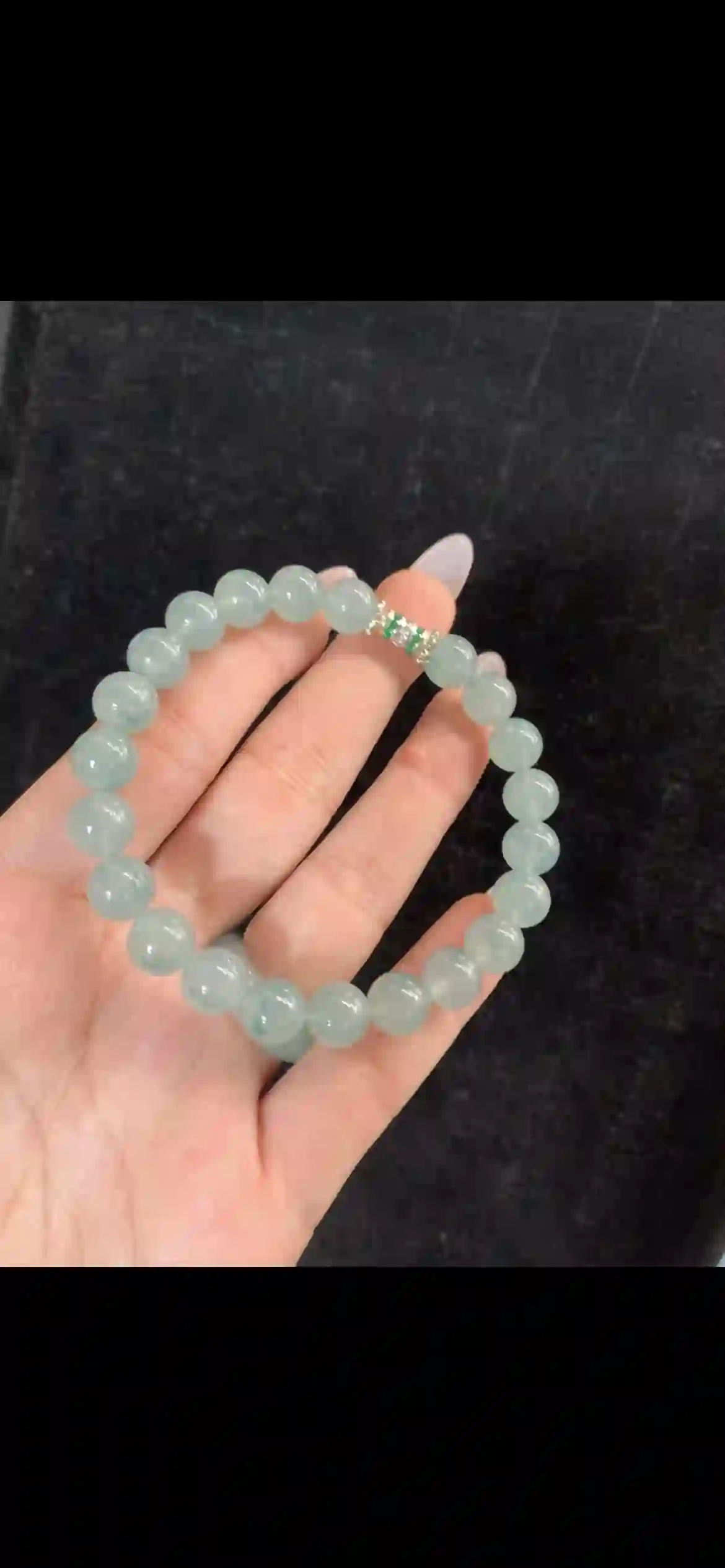 Icy Pale Green Translucent Jadeite Beaded Bracelet — With Emerald & Clear Crystal Accent | Myanmar Jadeite reference #29970002
