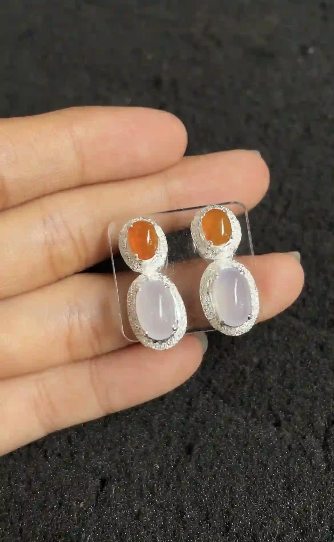 Natural Orange & Lavender Jade Earrings | Myanmar Jadeite reference #2310005