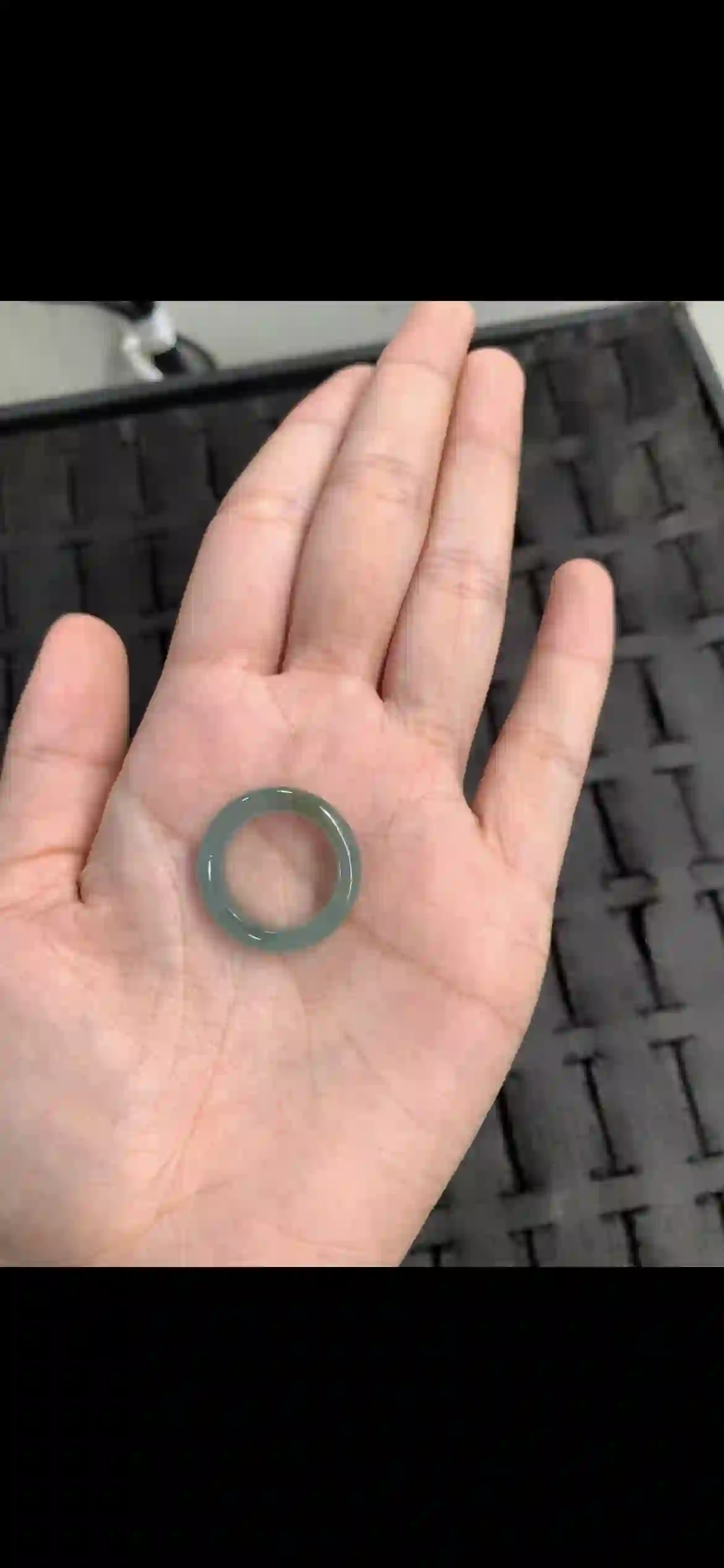 Icy Olive Green Jadeite Band Ring, view 2 | Myanmar Jadeite reference #11400001