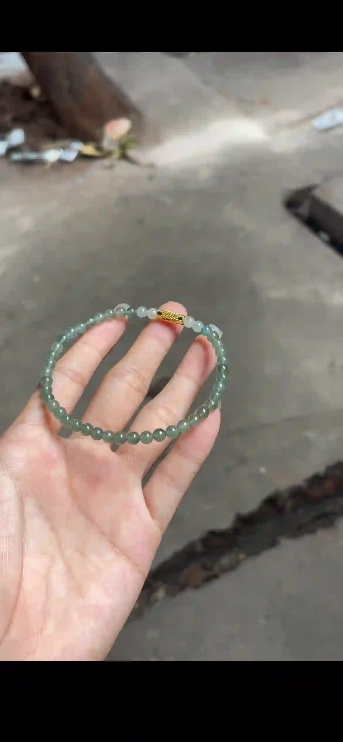Gradient Icy Blue-Green Jade Beaded Bracelet with Textured Gold Clasp, view 2 | Myanmar Jadeite reference #22500001