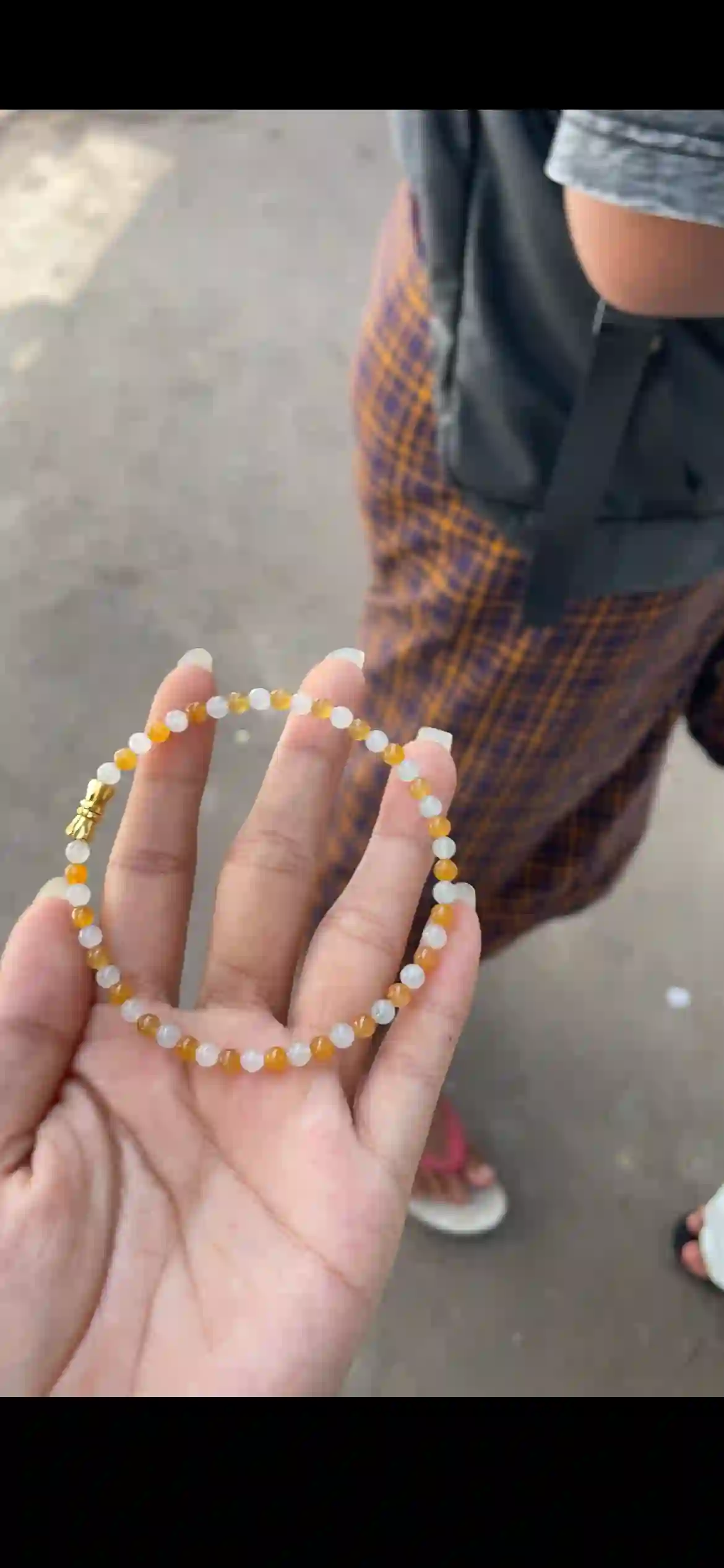 Sunset Glow White & Honey Jadeite Bead Bracelet, view 2 | Myanmar Jadeite reference #16050001