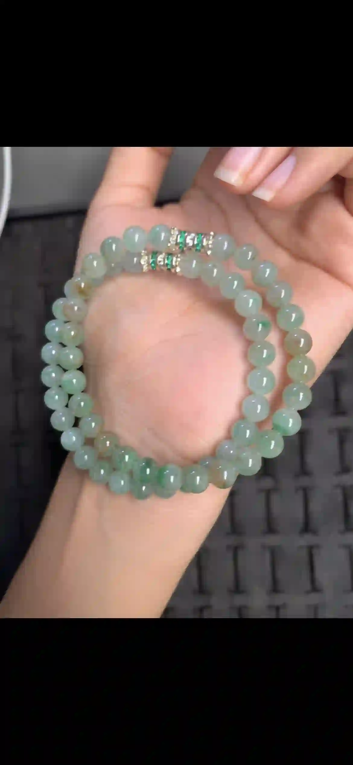 Natural Multi-Inclusion Celadon Jadeite Double-Strand Bracelet | Myanmar Jadeite reference #16500001