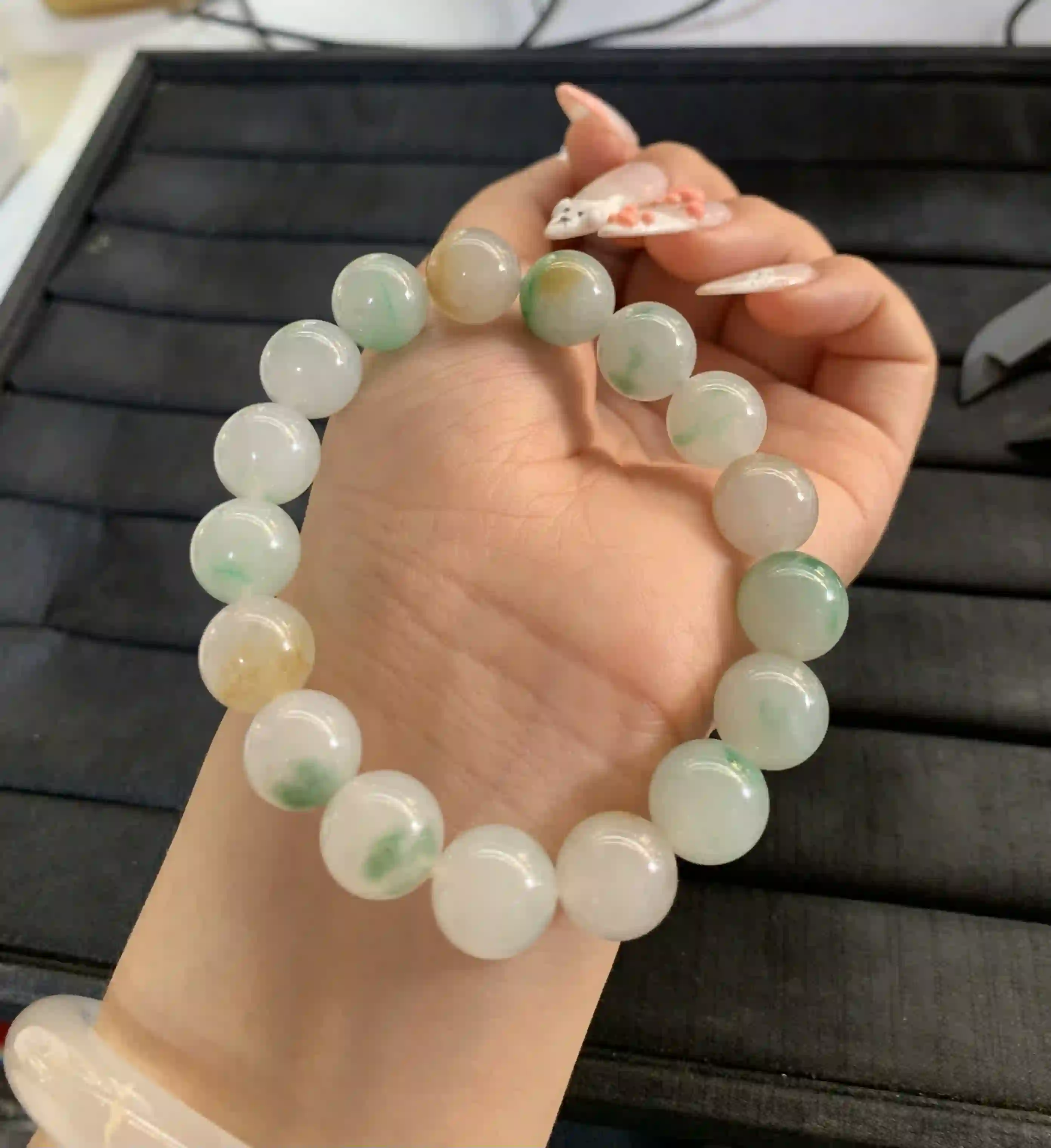 Multi-color Jadeite Beaded Bracelet, view 2 | Myanmar Jadeite reference #1230003