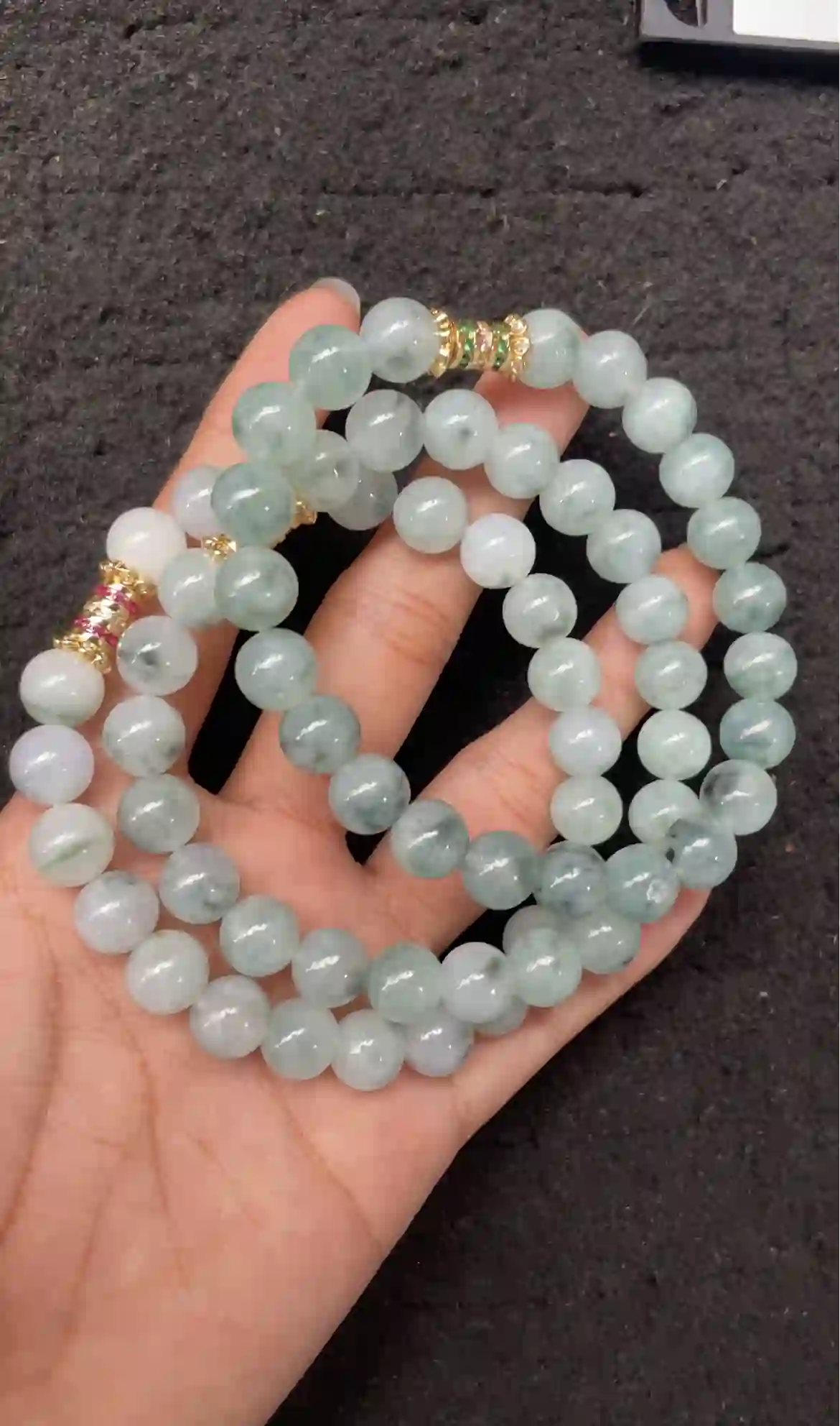 Icy Floating Ink Pattern Jade Multi-Strand Bracelet Set | Myanmar Jadeite reference #2850009