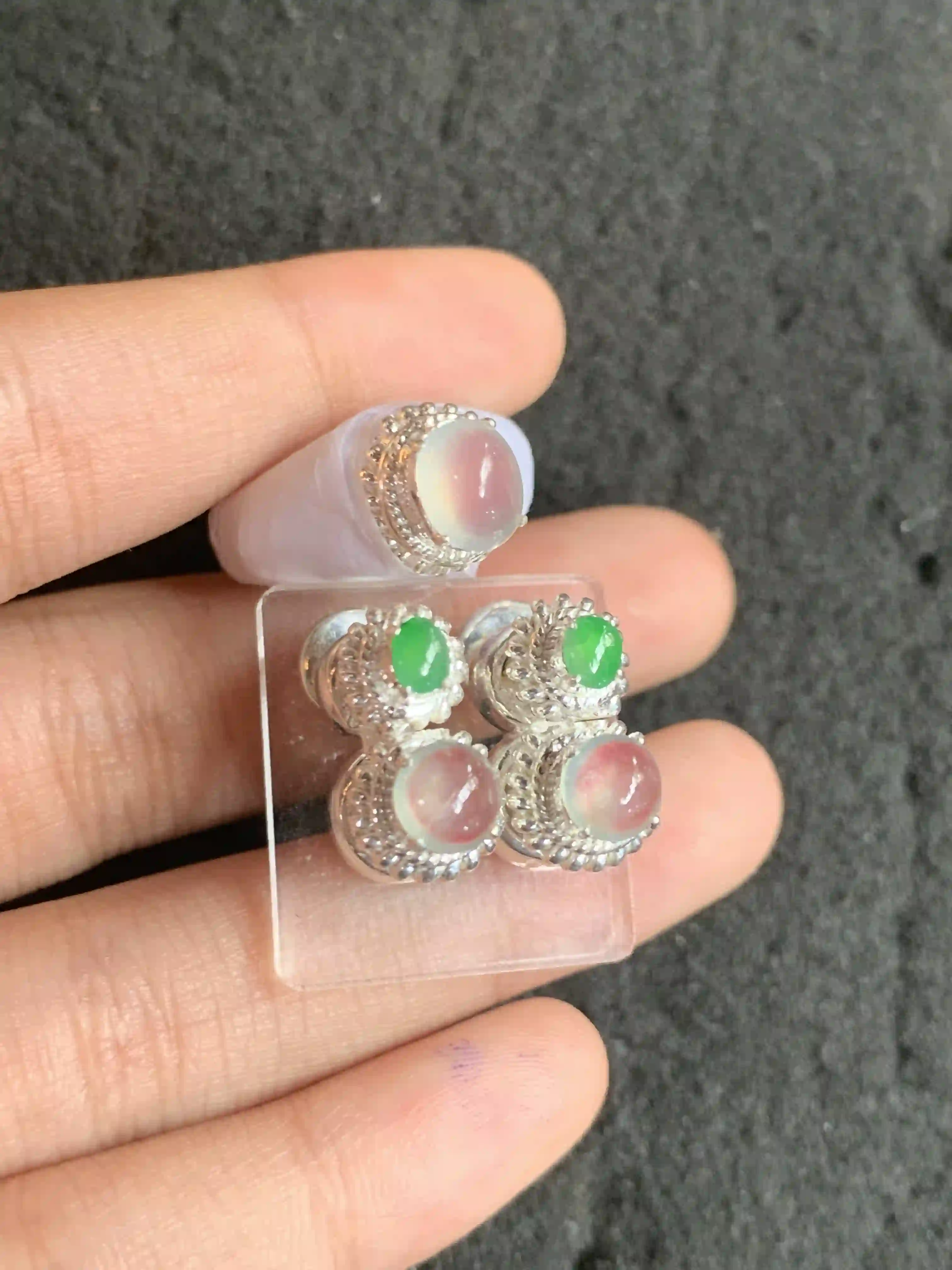  Elegant Gemstone Jewelry Set - Ring and Stud Earrings, view 2 | Myanmar Jadeite reference #1530006