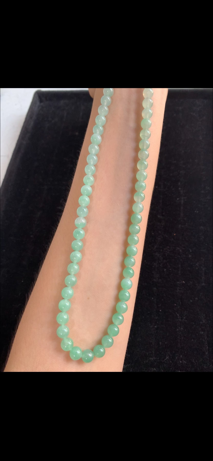 Natural Ice Variety Light Apple Green Jadeite Round Bead Fine Necklace Strand - Burmese Jadeite from Myanmar