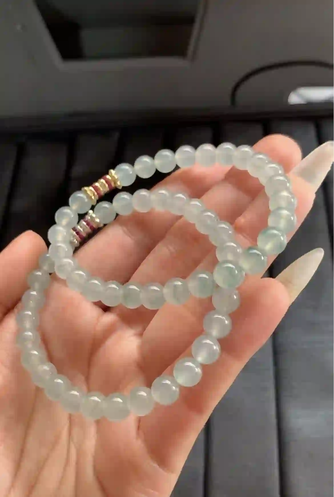   Natural Icy Green Jade Bead Bracelet | Myanmar Jadeite reference #2010002