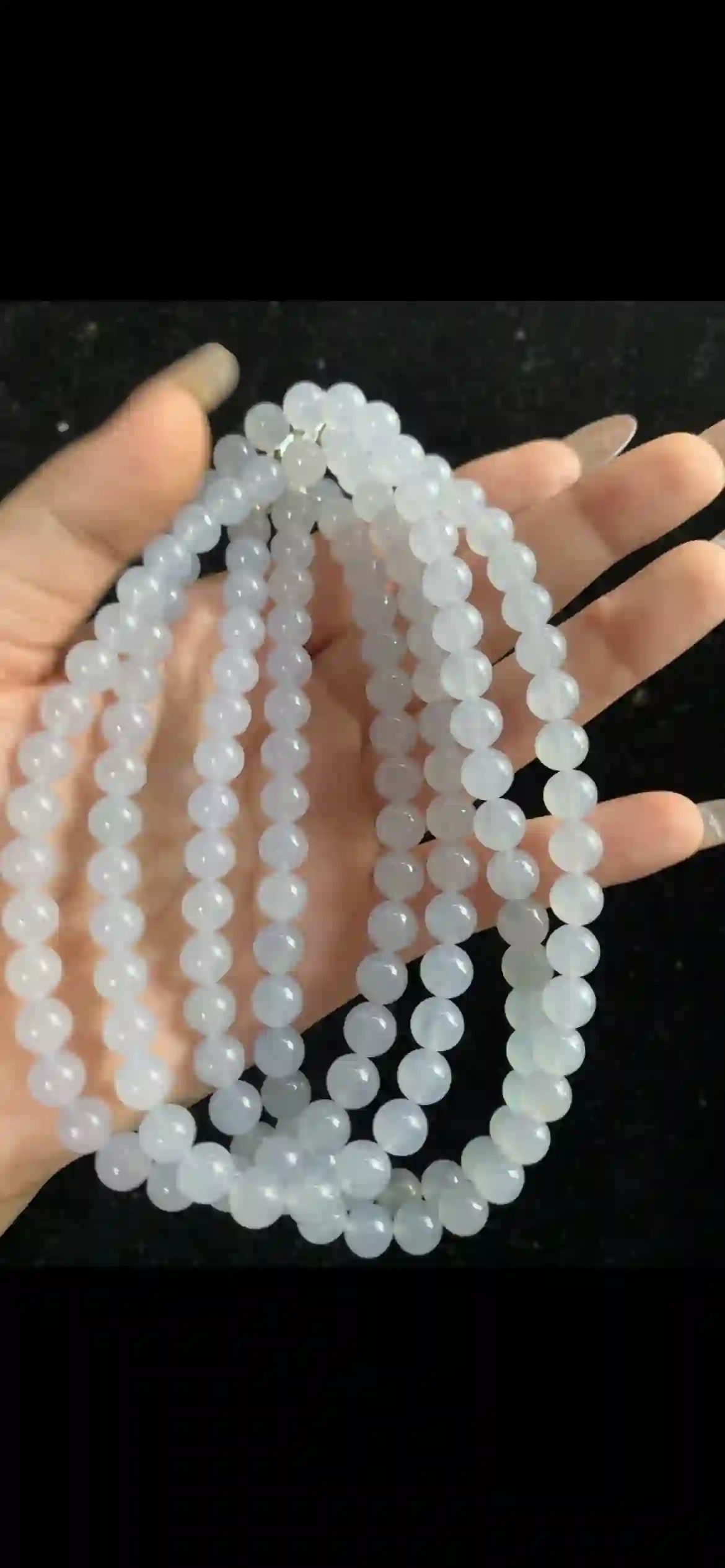 Icy Lavender White Jade Long Beaded Necklace — Multi-Strand Elegance | Myanmar Jadeite reference #33330001
