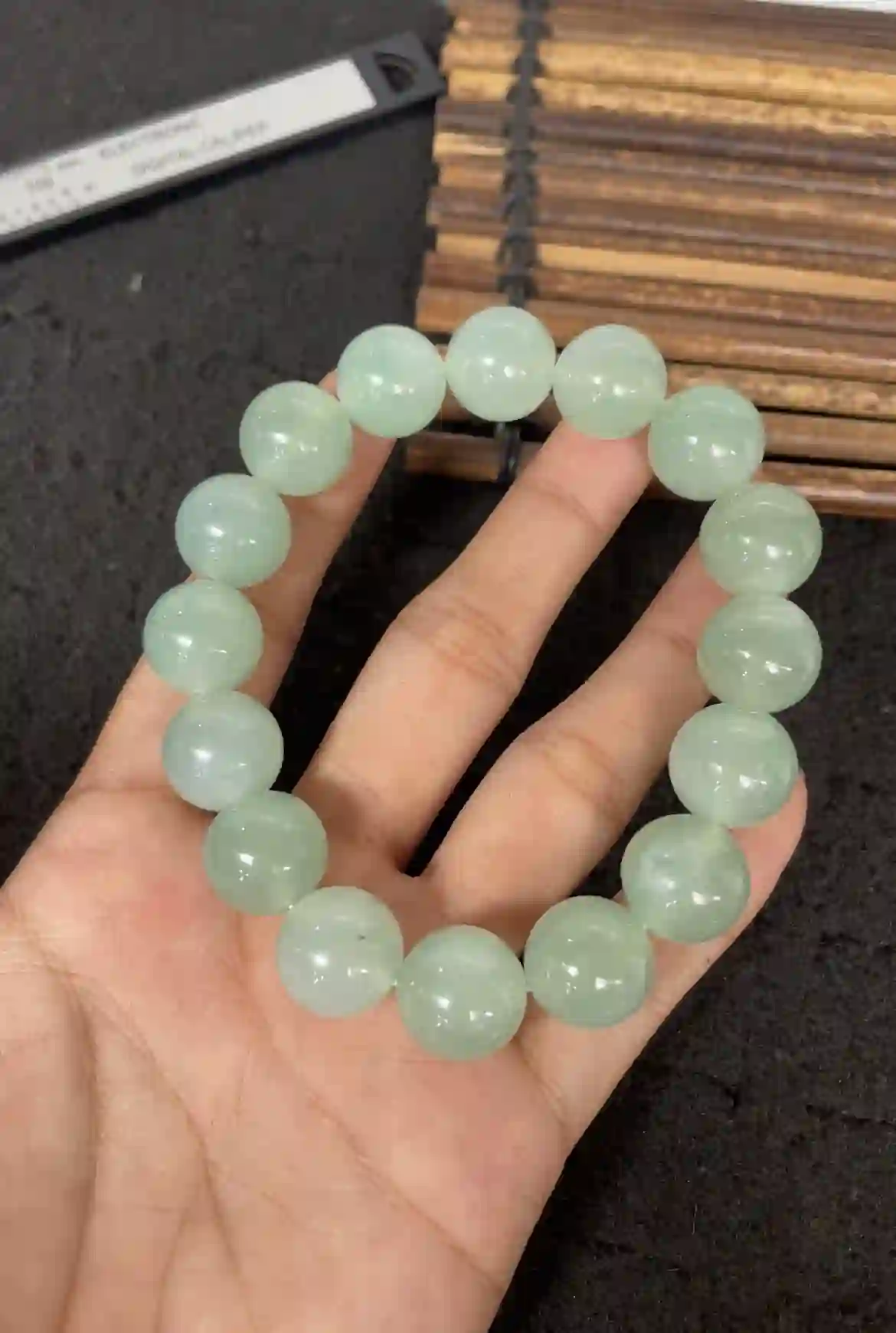 Natural Icy Green Jade Beaded Bracelet, view 2 | Myanmar Jadeite reference #2340004