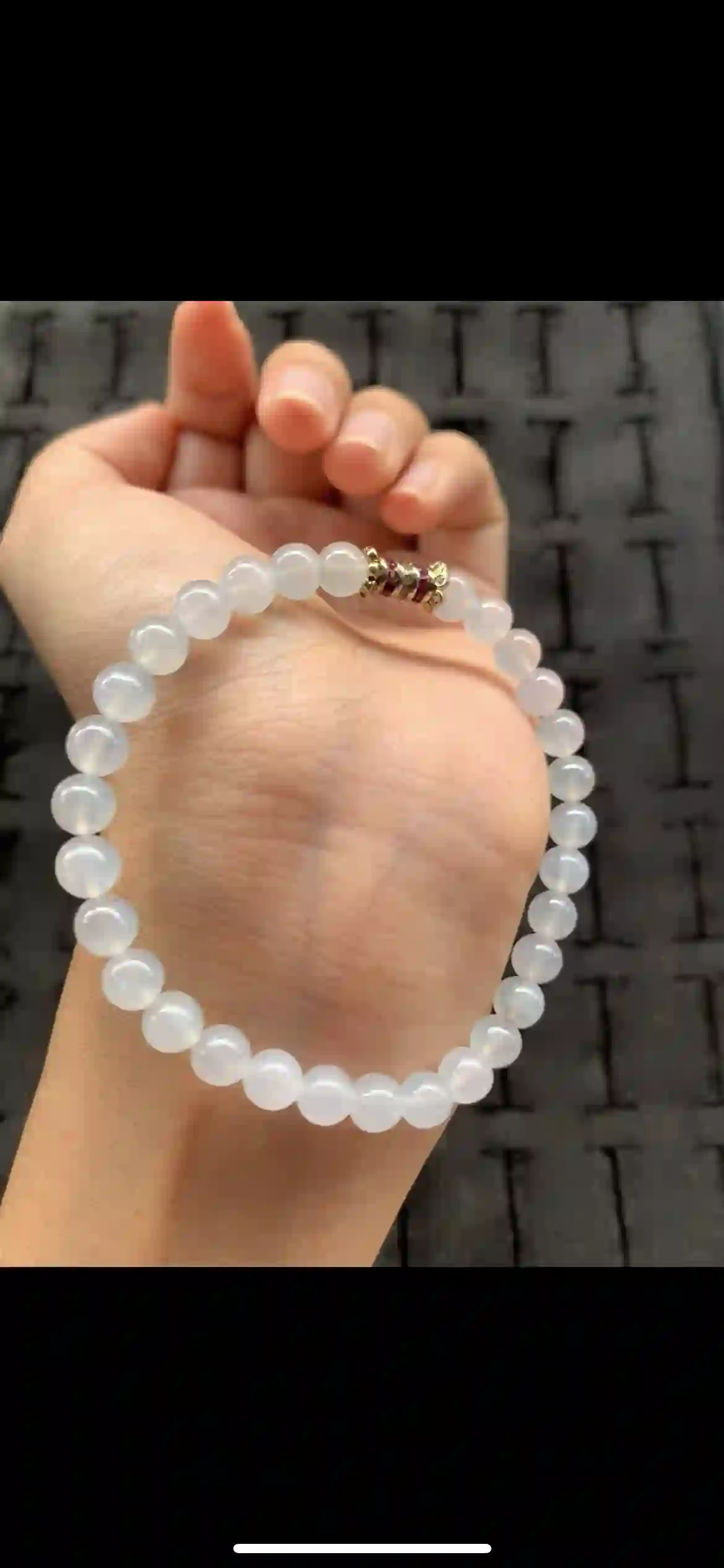 Icy Translucent White Jade Bead Bracelet with Crystal & Ruby Accent Spacer | Myanmar Jadeite reference #21420002