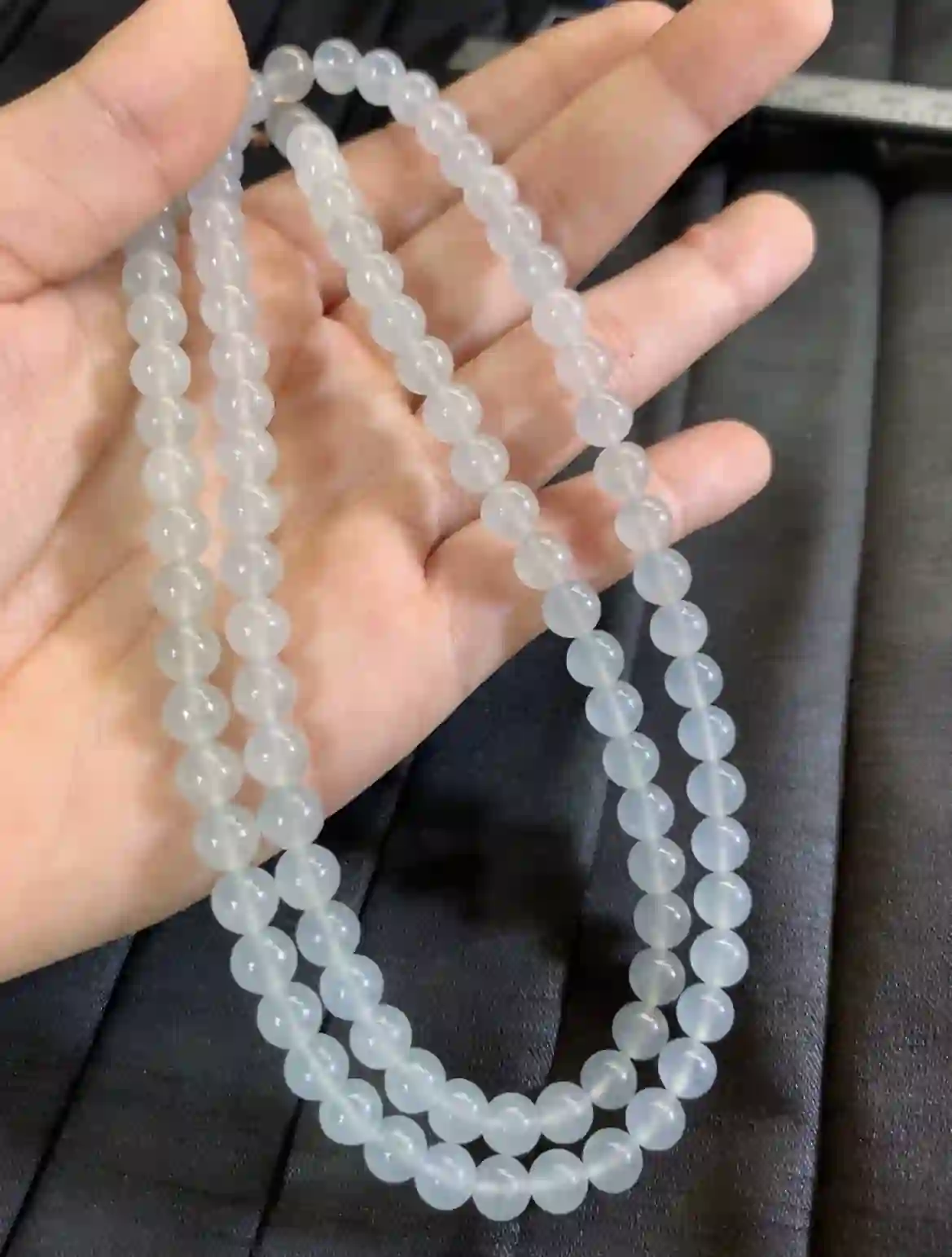 Natural Icy Translucent Jade Bead Necklace, view 2 | Myanmar Jadeite reference #2670010