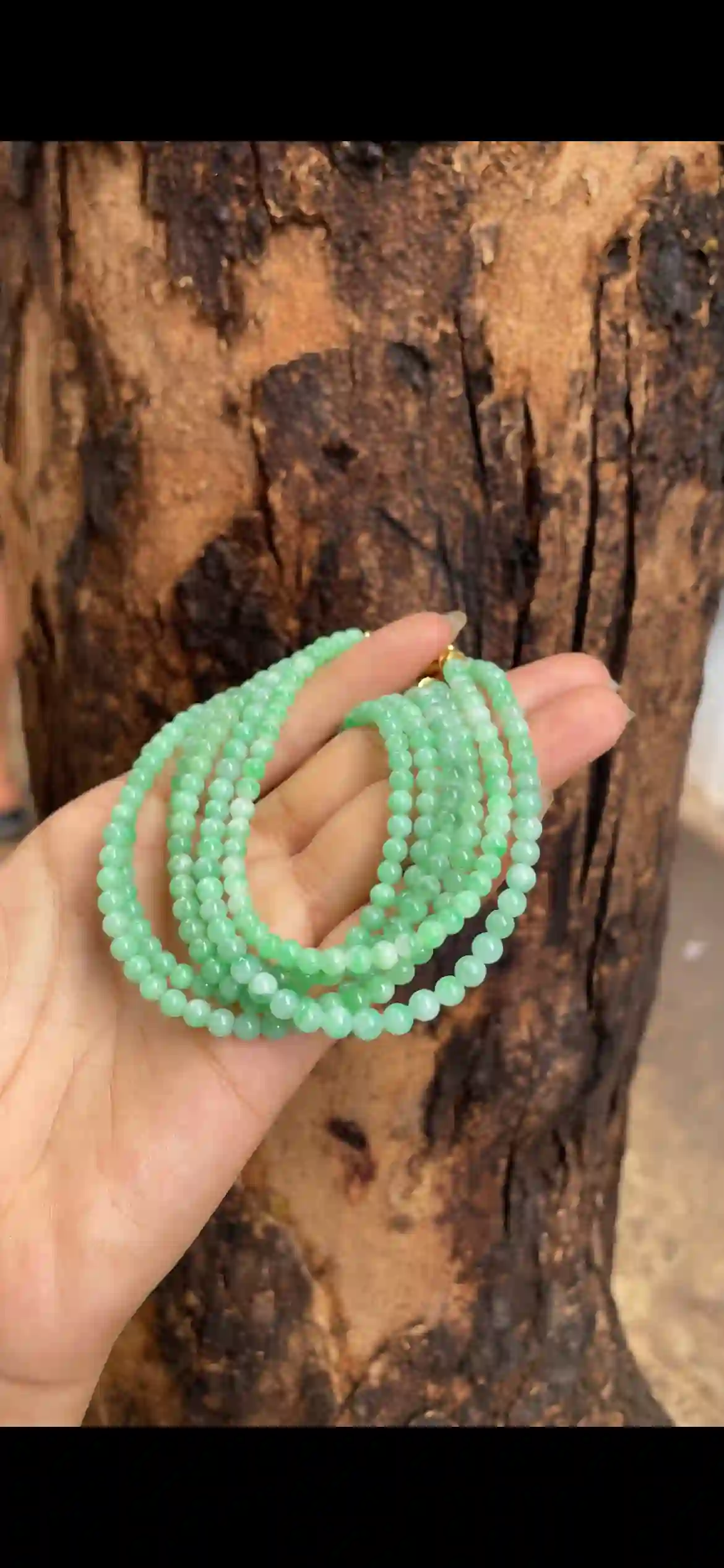   Icy Fresh Green Jade Bead Multi-Layer Necklace with Gold Clasps | Myanmar Jadeite reference #6240001