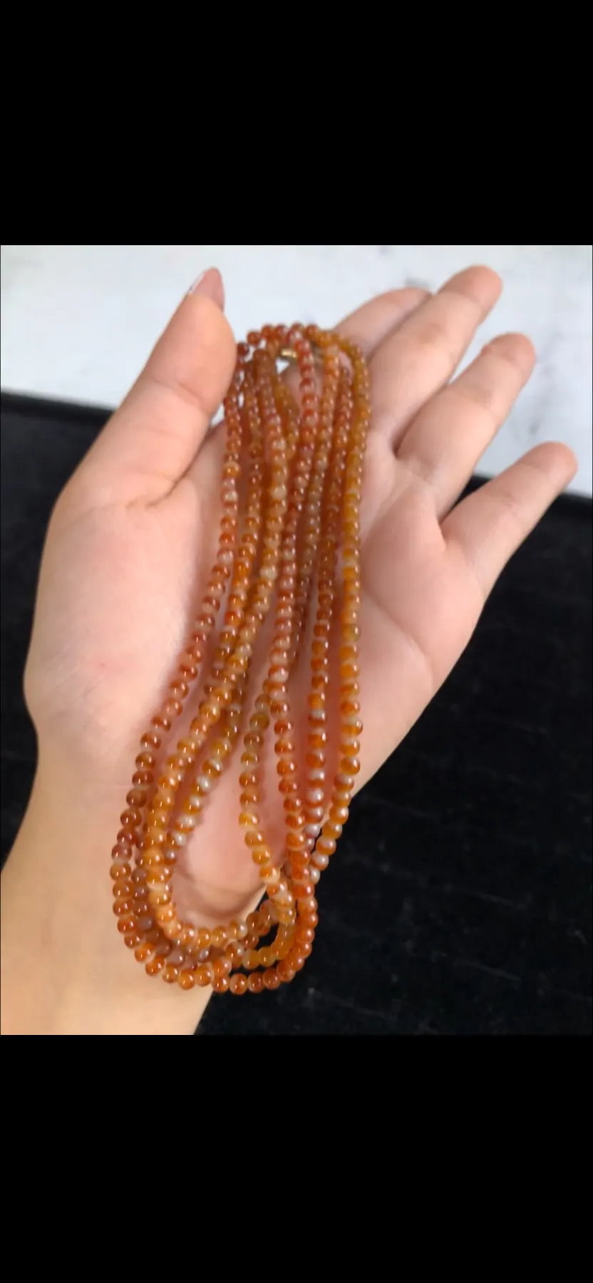 Natural High-Translucency Glassy/Ice Variety Multi-Strand Honey Yellow & Russet Red Jadeite Bead Necklace / Wrap Bracelet Set | Myanmar Jadeite reference #39480001