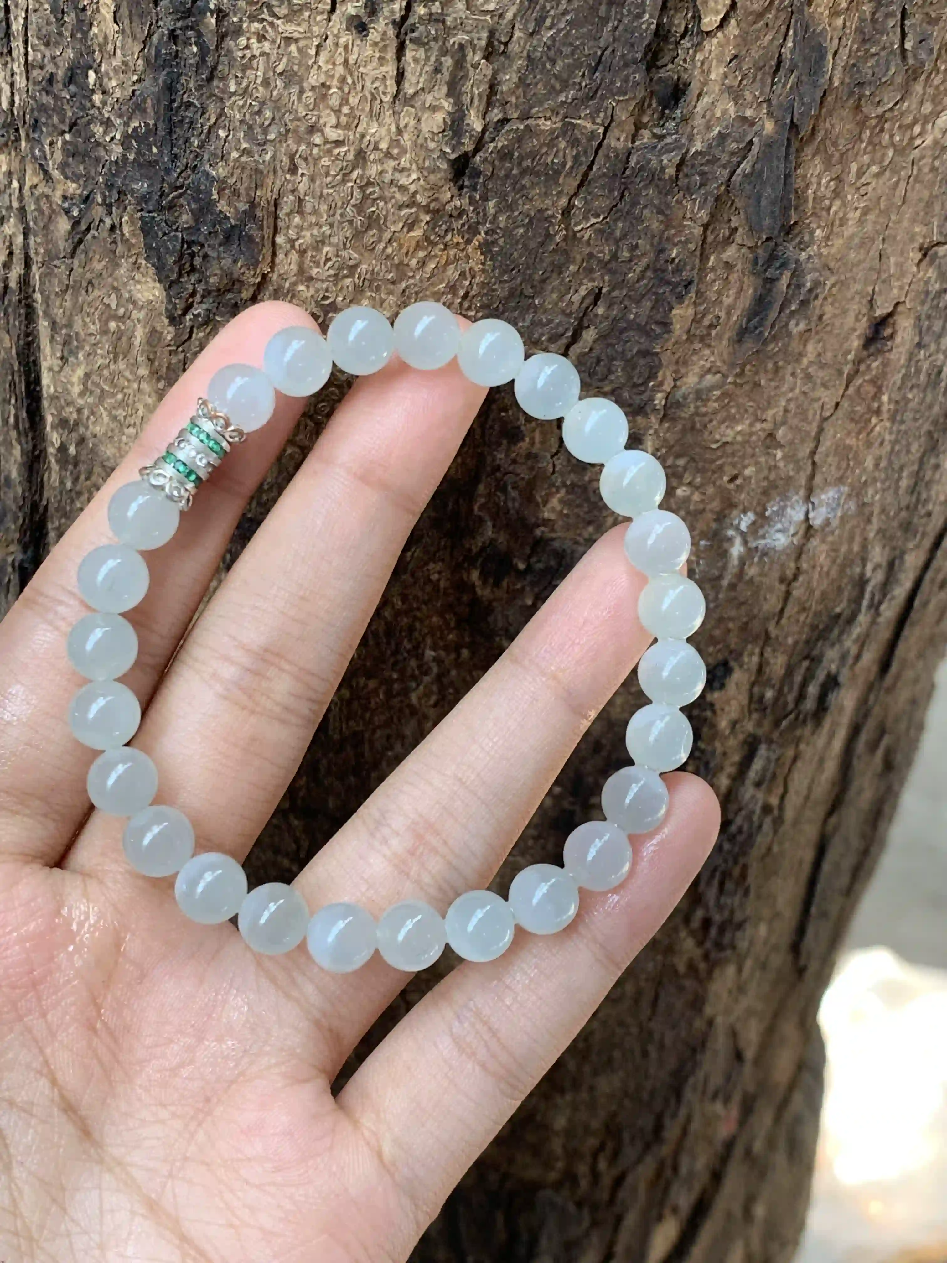 Natural Icy White Jade Beaded Bracelet | Myanmar Jadeite reference #2220010