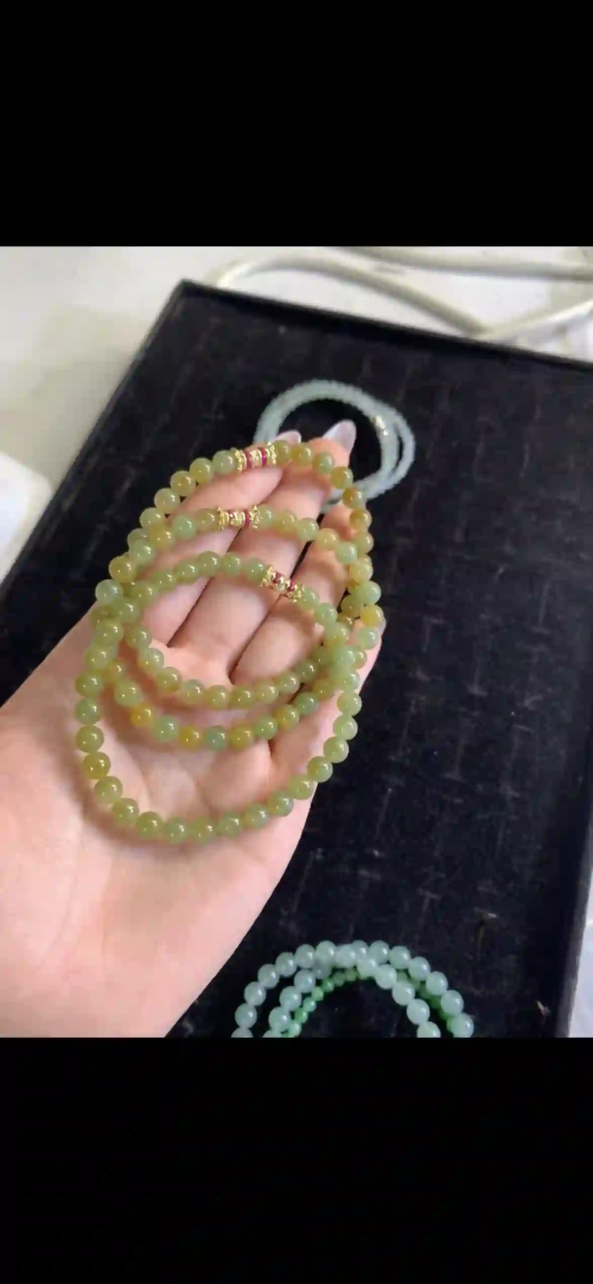Honey Yellow & Soft Green Gradient Beaded Necklace / Multi-Layer Bracelet, view 2 | Myanmar Jadeite reference #25020001